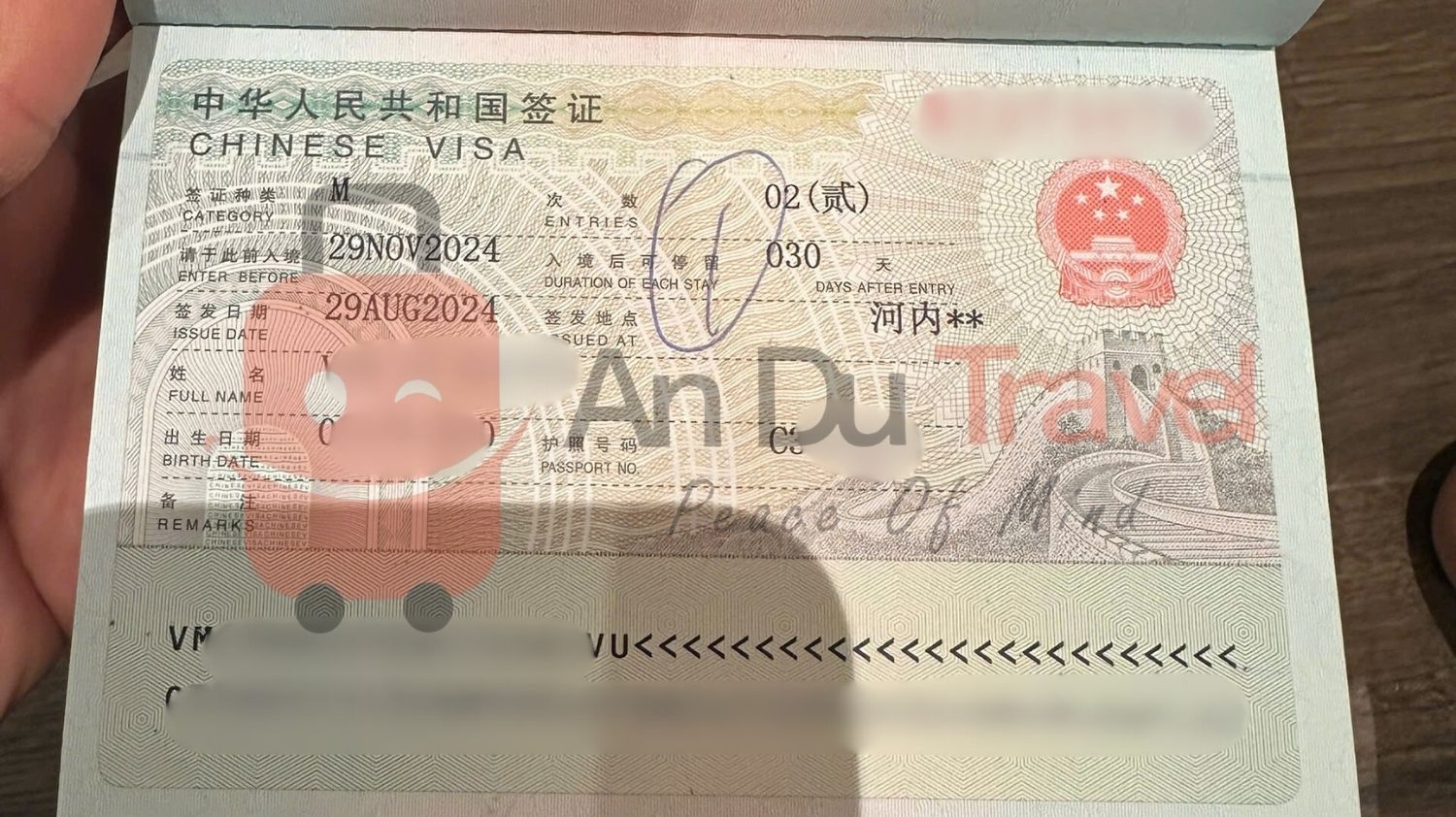 Visa Trung Quốc - Công Tác 6 tháng 2 lần