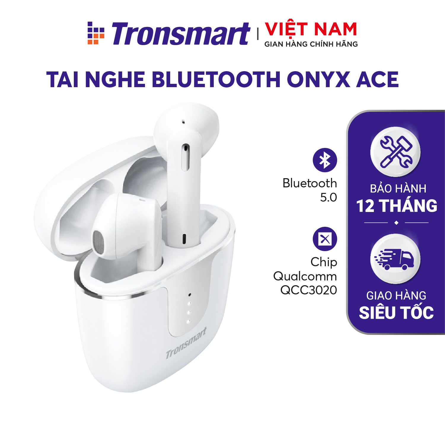 Tai nghe Bluetooth 5.0 Tronsmart Onyx Ace - Kháng nước IPX5 - Khử tiếng ồn -Hàng phân phối chính hãng - Bảo hành 12 tháng