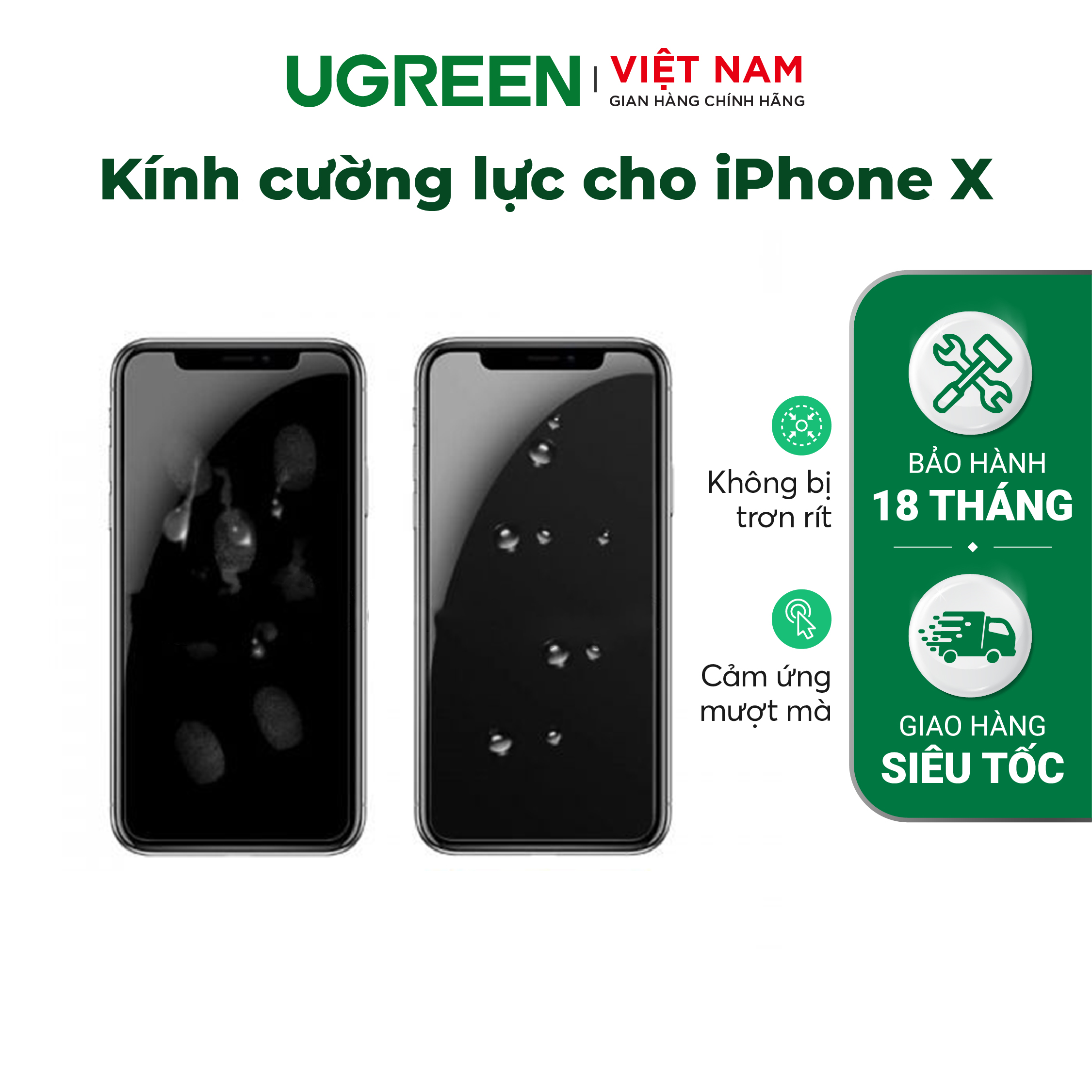 Miếng dán cường lực, kính cường lực UGREEN cho điện thoại Iphone X/Xs UGREEN 50948 - Hãng phân phối chính thức