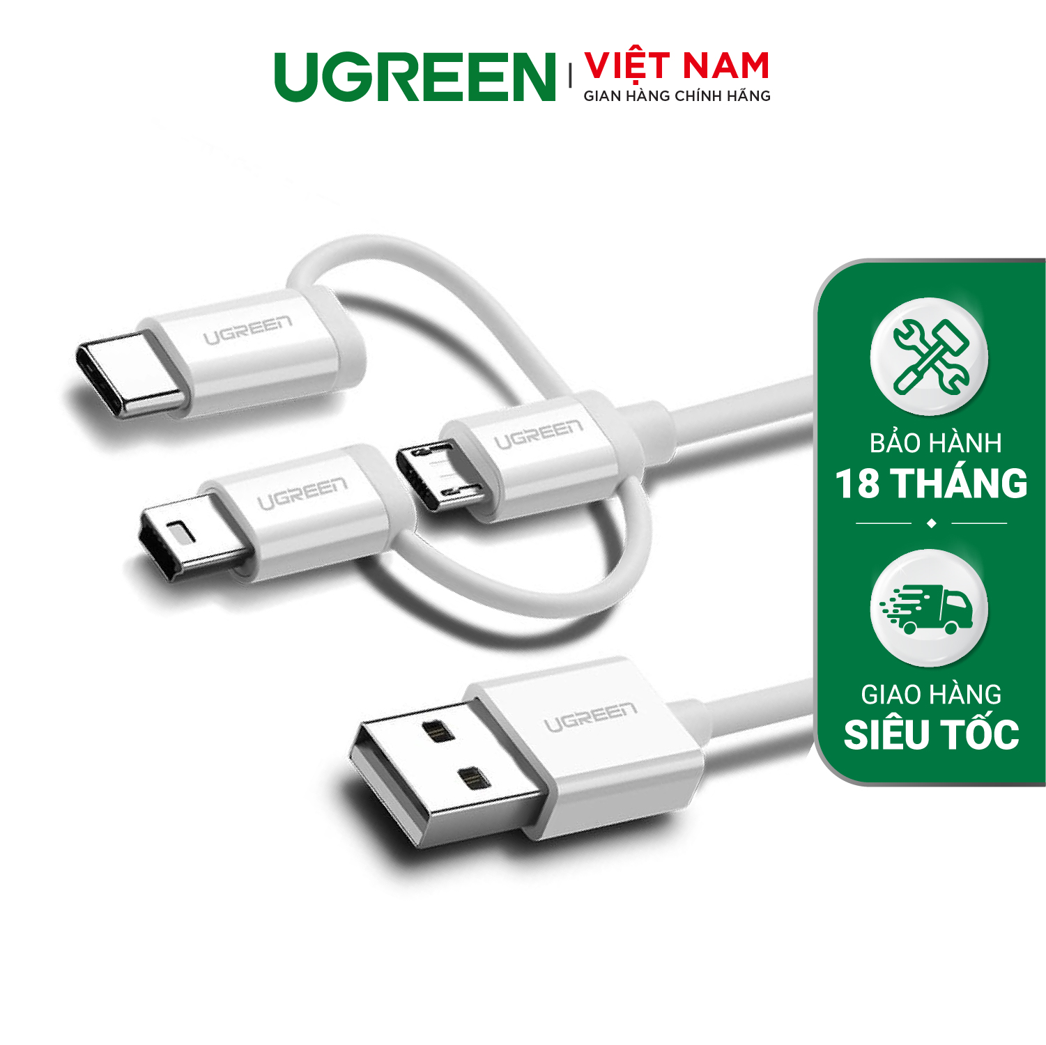 Cáp dữ liệu USB 3trong1 micro+ lightning+ miniUSB (40767)