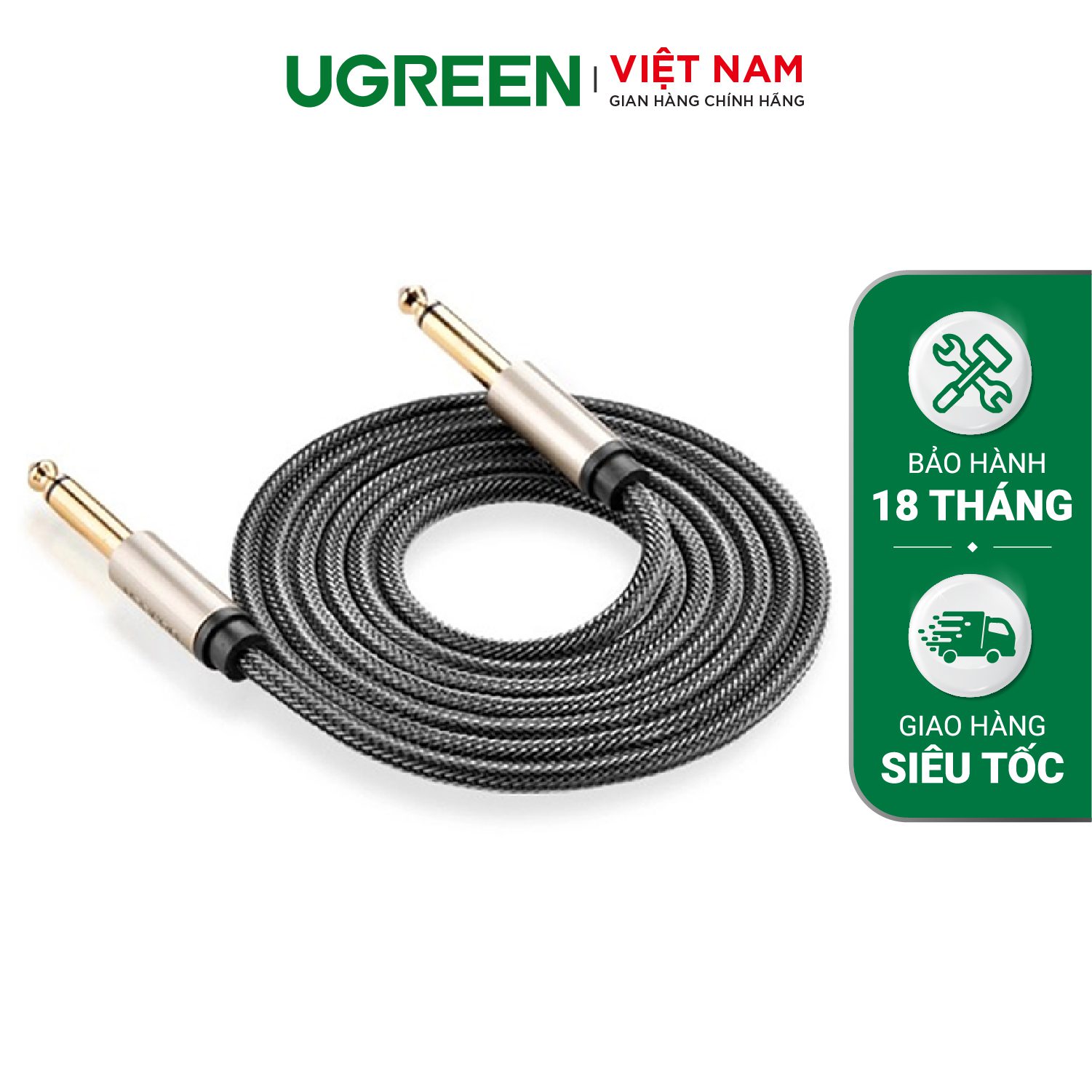Dây âm thanh 2 đầu 6.5mm mạ vàng UGREEN AV128 - Đen