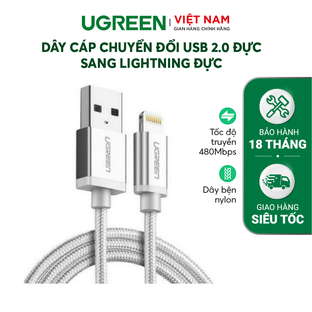 Cáp sạc iPhone Lightning MFi UGREEN US199 - Sạc ổn định dòng 2.1A, tốc độ truyền 480Mbps - Hàng phân phối chính hãng - Bảo hành 18 tháng 1 đổi 1