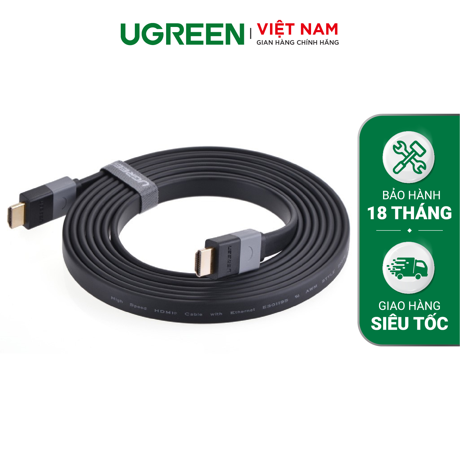 Cáp HDMI dẹt 1.4 THUẦN ĐỒNG dài 1.5-10M UGREEN HD120 - Hãng phân phối chính thức