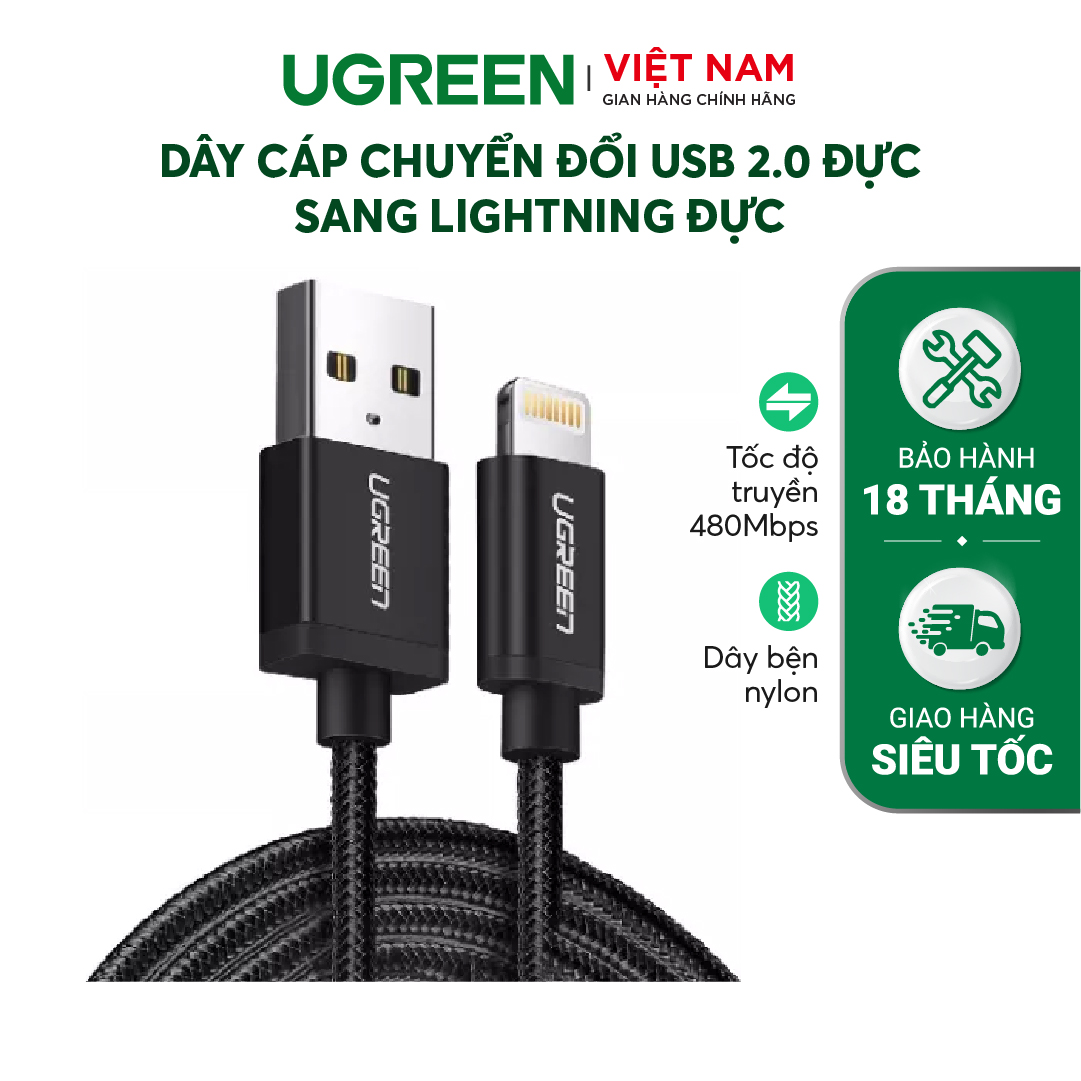 Cáp sạc iPhone Lightning MFi UGREEN US199 - Sạc ổn định dòng 2.1A, tốc độ truyền 480Mbps  - Hàng phân phối chính hãng - Bảo hành 18 tháng 1 đổi 1