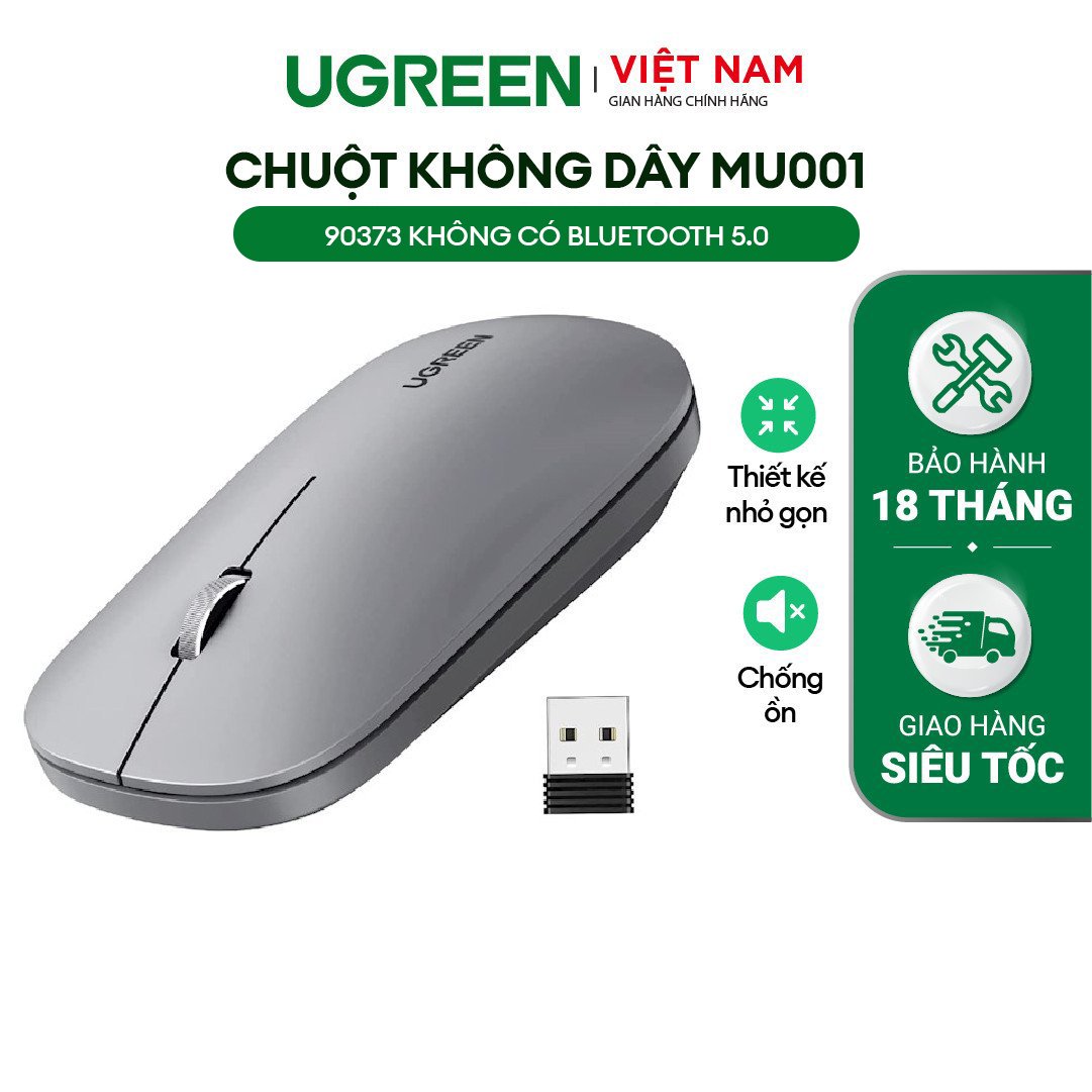 Chuột không dây UGREEN - Nút click im lặng - Chế độ tự động ngủ tiết kiệm pin, Tuổi thọ pin lên đến 18 tháng - Đen