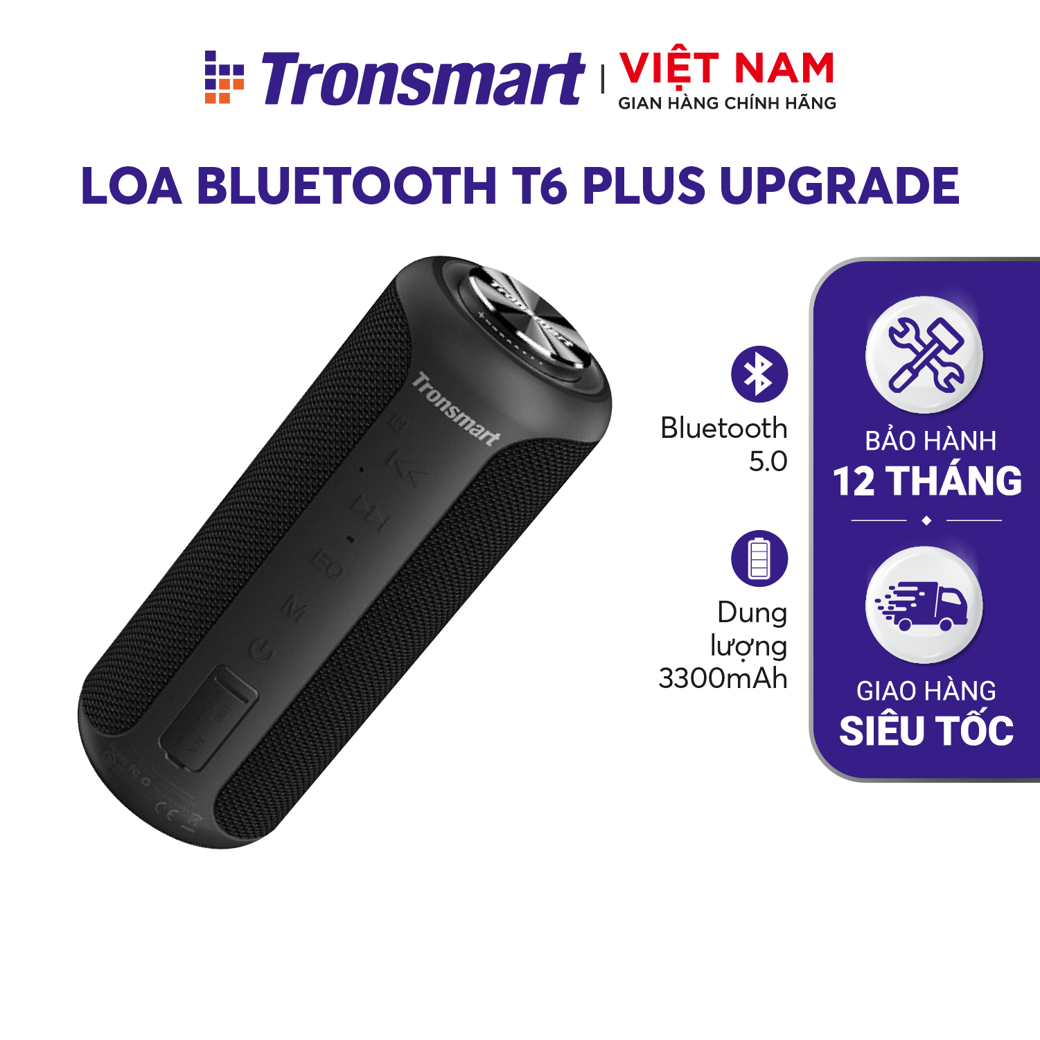 Loa Bluetooth 5.0 Tronsmart T6 Plus / T6 Plus Upgraded Công suất 40W Hỗ trợ TWS ghép đôi 2 loa - Âm thanh vòm âm bass sâu và trầm với 3 chế độ EQ - Kháng nước IPX6 Thời gian nghe nhạc lên tới 24h Hàng phân phối chính hãng