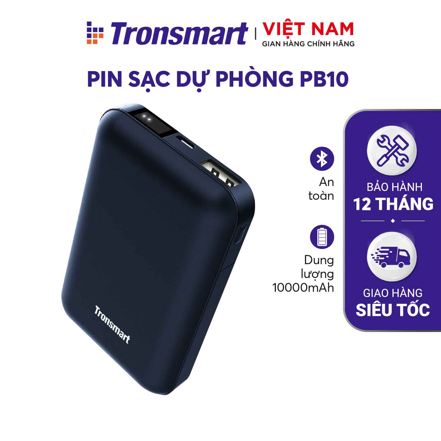 Pin sạc dự phòng 10000mAh hỗ trợ sạc nhanh có báo pin nhiều màu sắc Tronsmart PB10 - Hàng phân phối chính hãng - Bảo hành 12 tháng