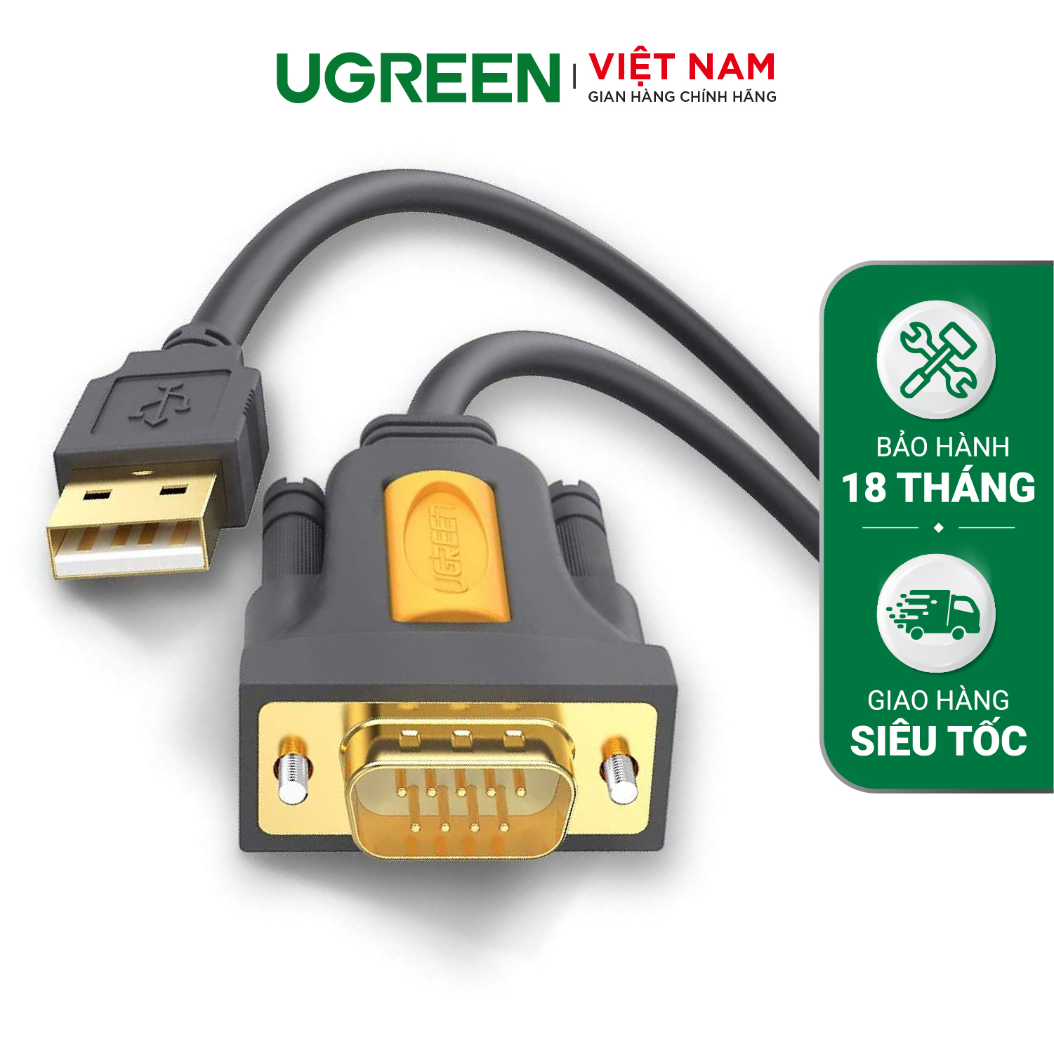 Dây USB 2.0 sang COM DB9 RS-232 chipset PL2303TA dài 1-3m UGREEN CR104 - 3m-đen-20223