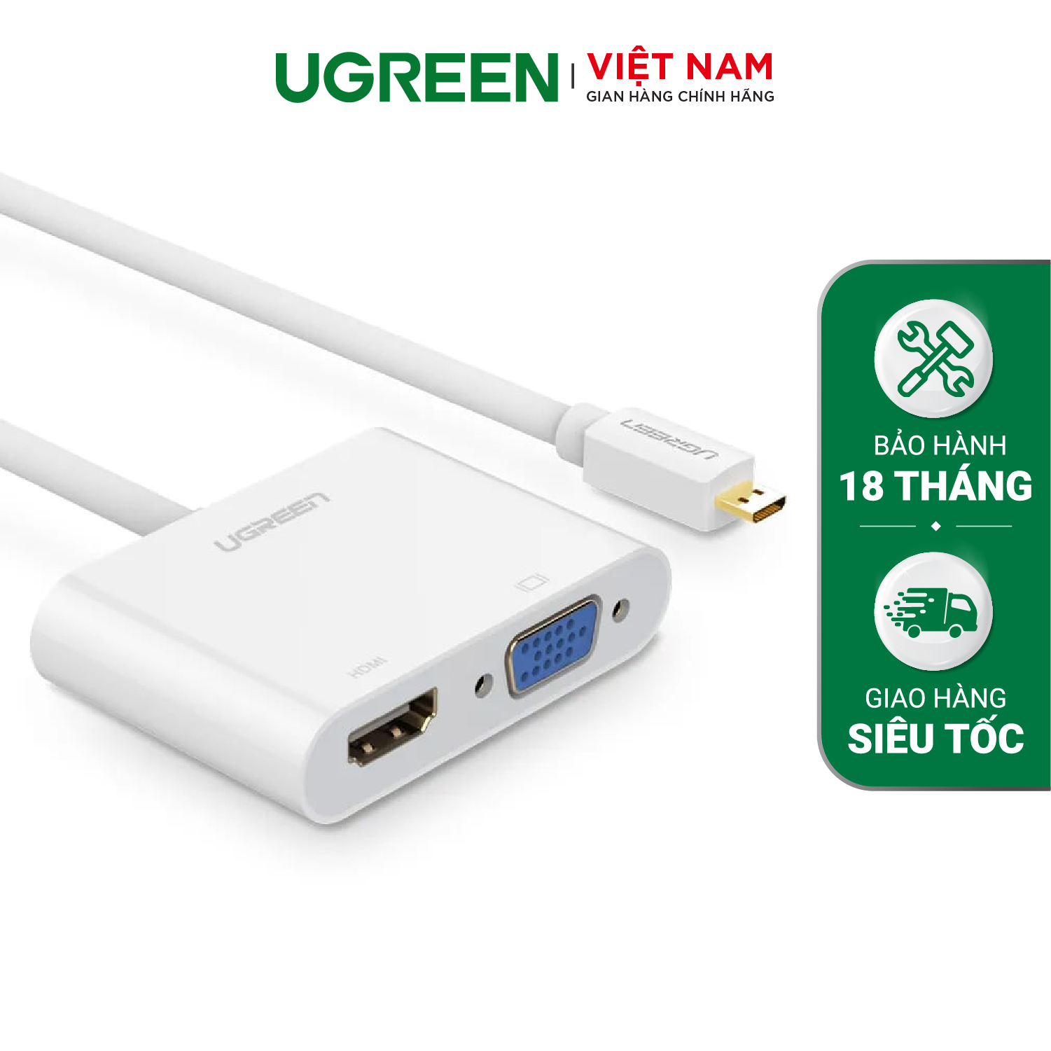 Bộ chuyển đổi micro HDMI sang HDMI và VGA dài 10CM UGREEN MM115  30354 - Hãng phân phối chính thức