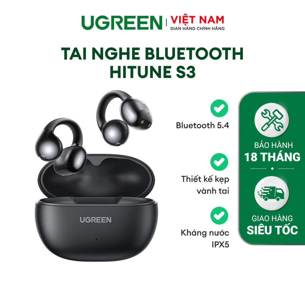 Tai nghe Bluetooth 5.4 Ugreen HiTune S3 công suất Bluetooth 10mW, dung lượng pin 600mAh màu đen(45785) dải tần 20hz-20kHz