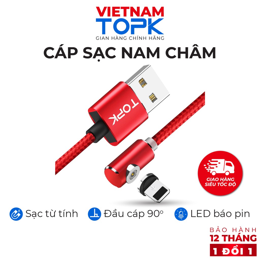 Dây sạc nam châm AM51 - Đầu vuông góc có đèn LED Hàng Bảo hành 12 tháng