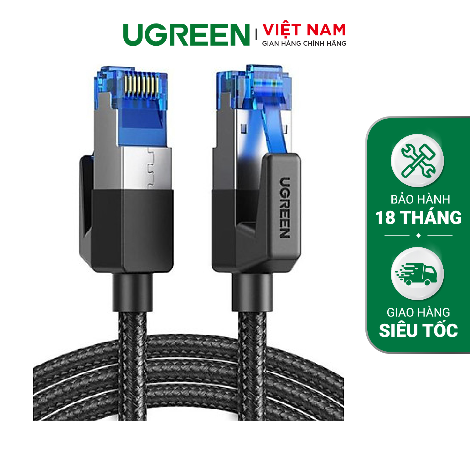 Cáp mạng Cat8 Ugreen NW190 40Gbps 2000mhz dây dẹt Nylon Braided Màu Đen NW190 Hàng chính hãng - 3m