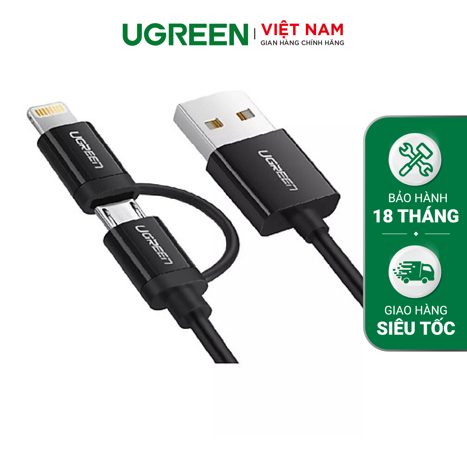 Cáp dữ liệu USB 2trong1 micro+ lightning US178