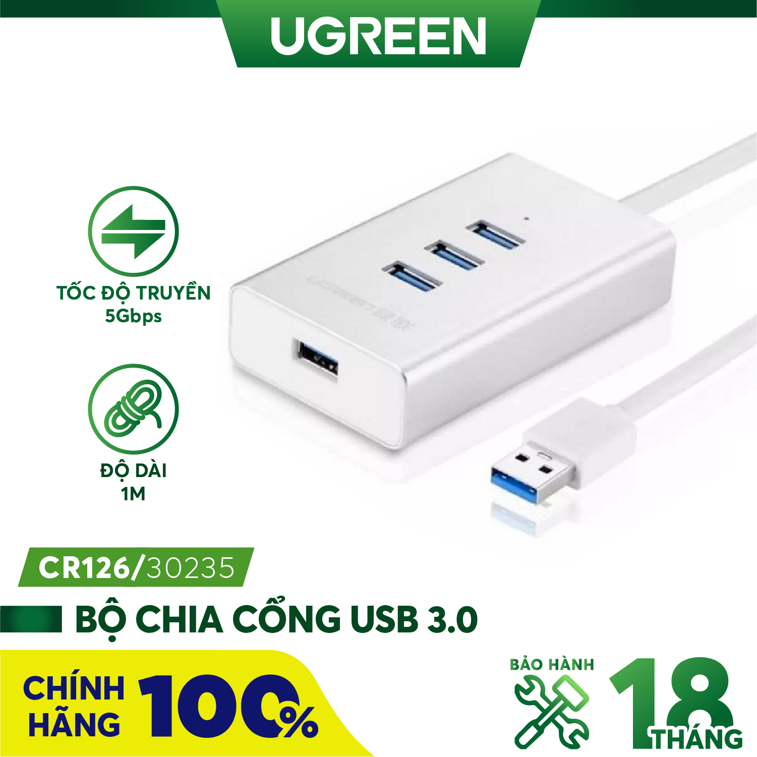 Hub USB 3 4 cổng tốc độ 5Gbps vỏ nhôm CR126