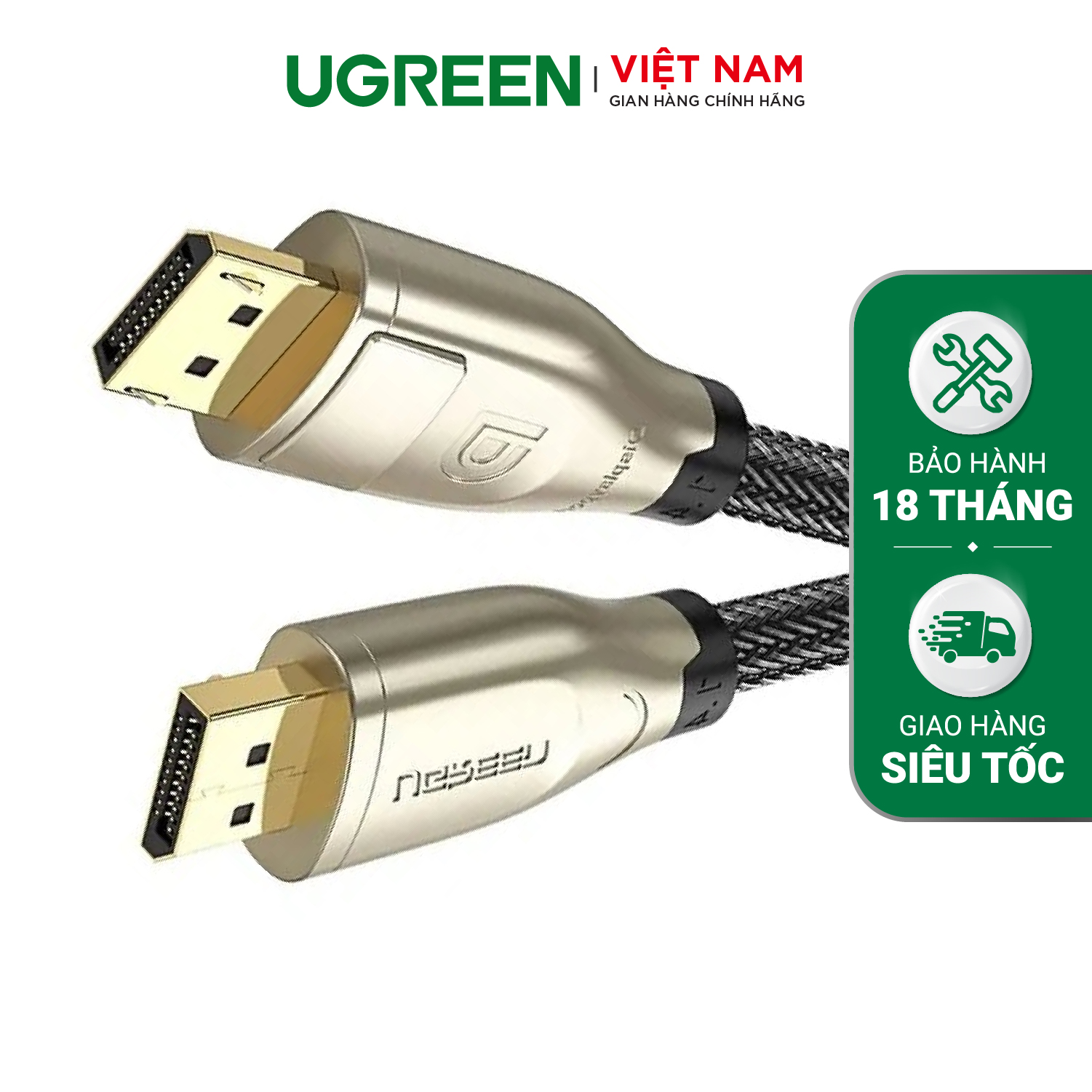 Cáp Displayport 1.4 UGREEN DP112 - Hỗ trợ phân giải 8K@60Hz - Lõi đồng 26AWG ba lớp bảo vệ chống nhiễu - Bảo hành 18 tháng - 80724 - 5m