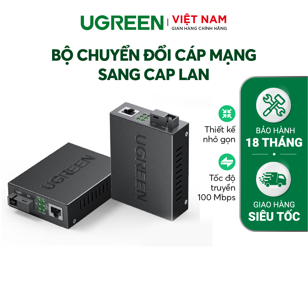 Bộ chuyển đổi Cáp Mạng Sợi Quang chuẩn SC sang Cáp Mạng Lan RJ45 UGREEN CM330