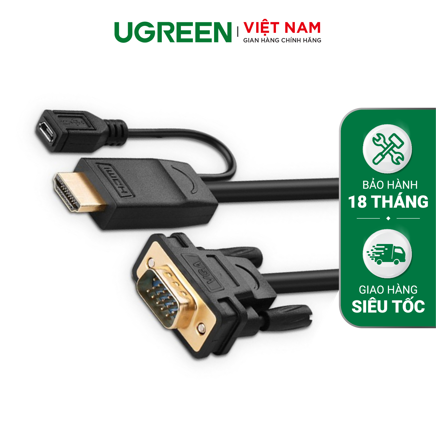 Dây cáp chuyển đổi HDMI sang VGA dẹt có hỗ trợ nguồn dài 3M UGREEN MM101 40232