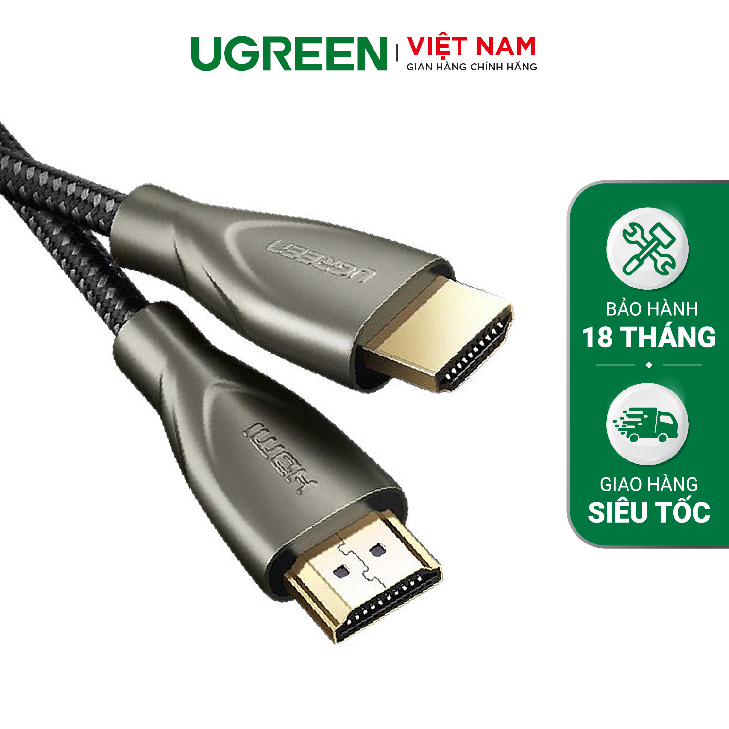 Cáp HDMI 2.0 UGREEN HD131 Dây Carbon chuẩn 4K/60Hz dài từ 1-5m UGREEN HD131 - 5m-Màu đen