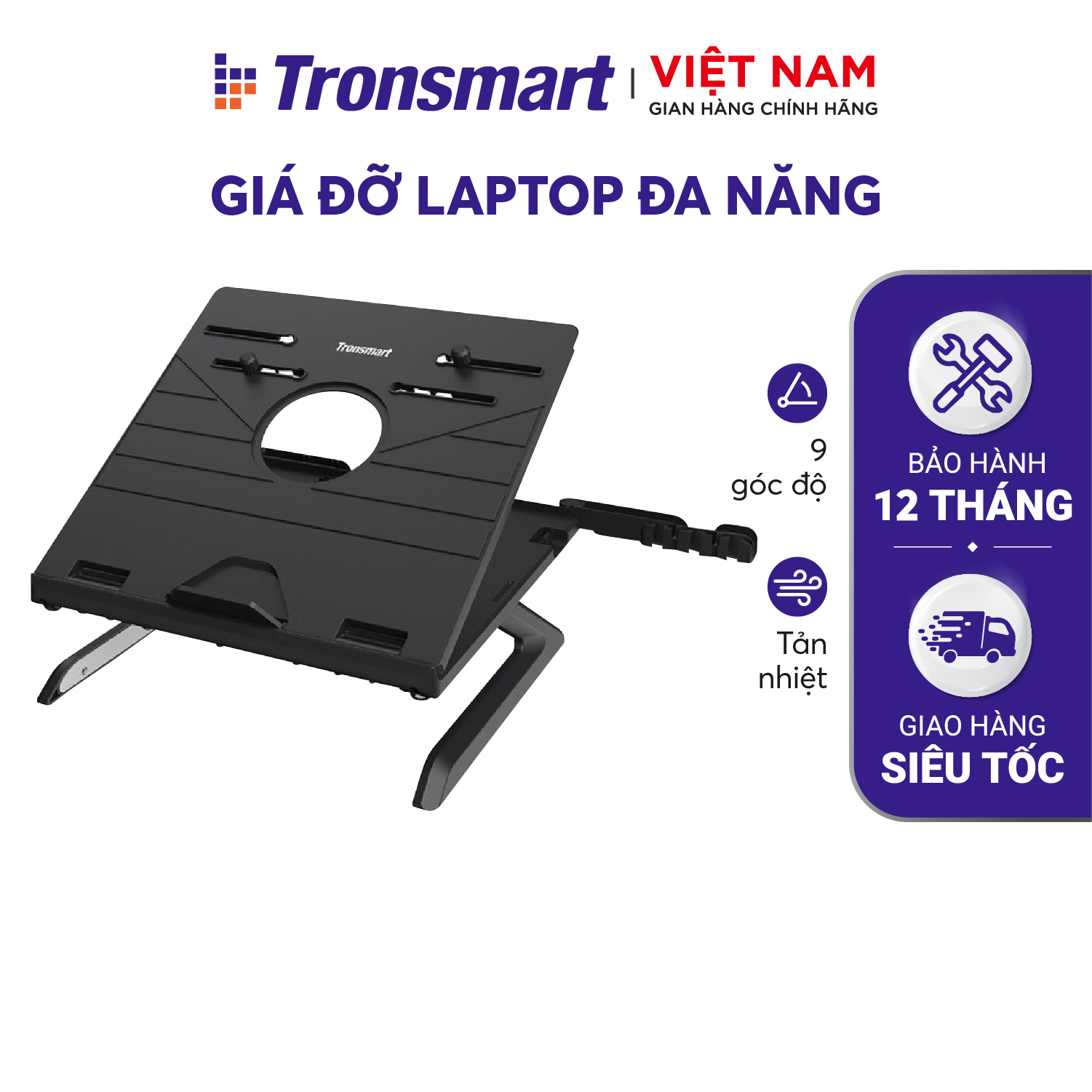 [Citibank giảm 100K đơn 500K]Giá đỡ đa năng cho laptops, notebooks, tablets 10-17 inches có thể điều chỉnh 9 cấp độ, kèm giá đỡ điện thoại, khay lưu trữ cáp Tronsmart D07 - Hàng phân phối chính hãng - Bảo hành 12 tháng