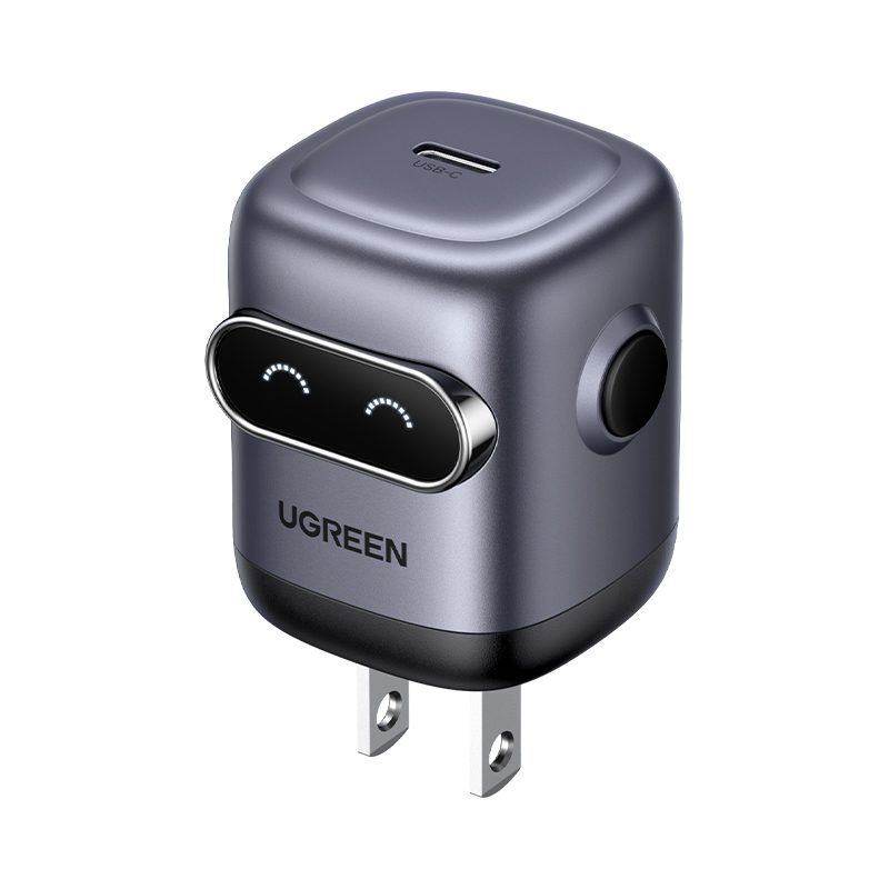 Sạc điện thoại 1 cổng USB-C GaN 30W màu đen xám tạo hình robot chân cắm dẹt Ugreen (45004)