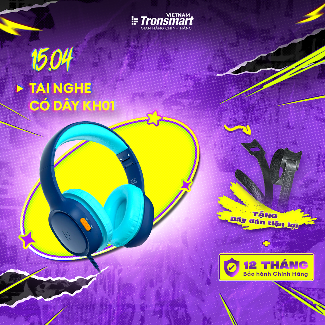 Tai nghe trẻ em có dây Tronsmart KH01 | Thiết kế thoải mái cho tai | Chất liệu bền bỉ | Giới hạn âm lượng an toàn | BH 12 tháng