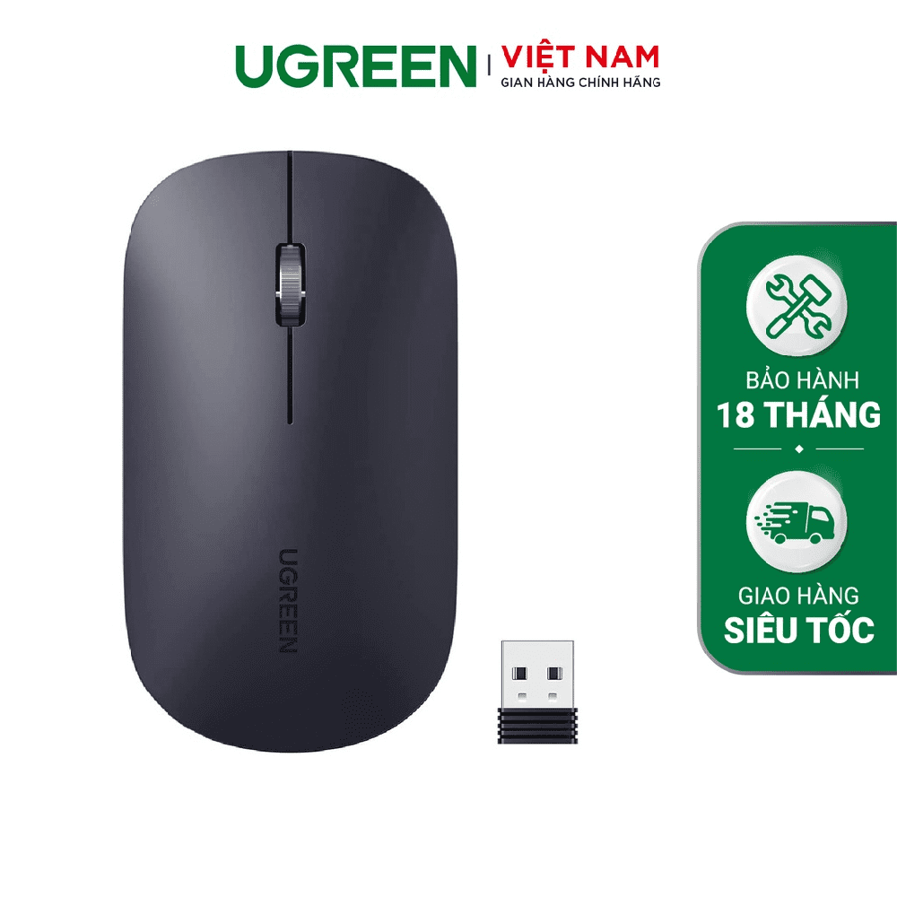 Chuột không dây UGREEN - Nút click im lặng - Chế độ tự động ngủ tiết kiệm pin, Tuổi thọ pin lên đến 18 tháng - Đen
