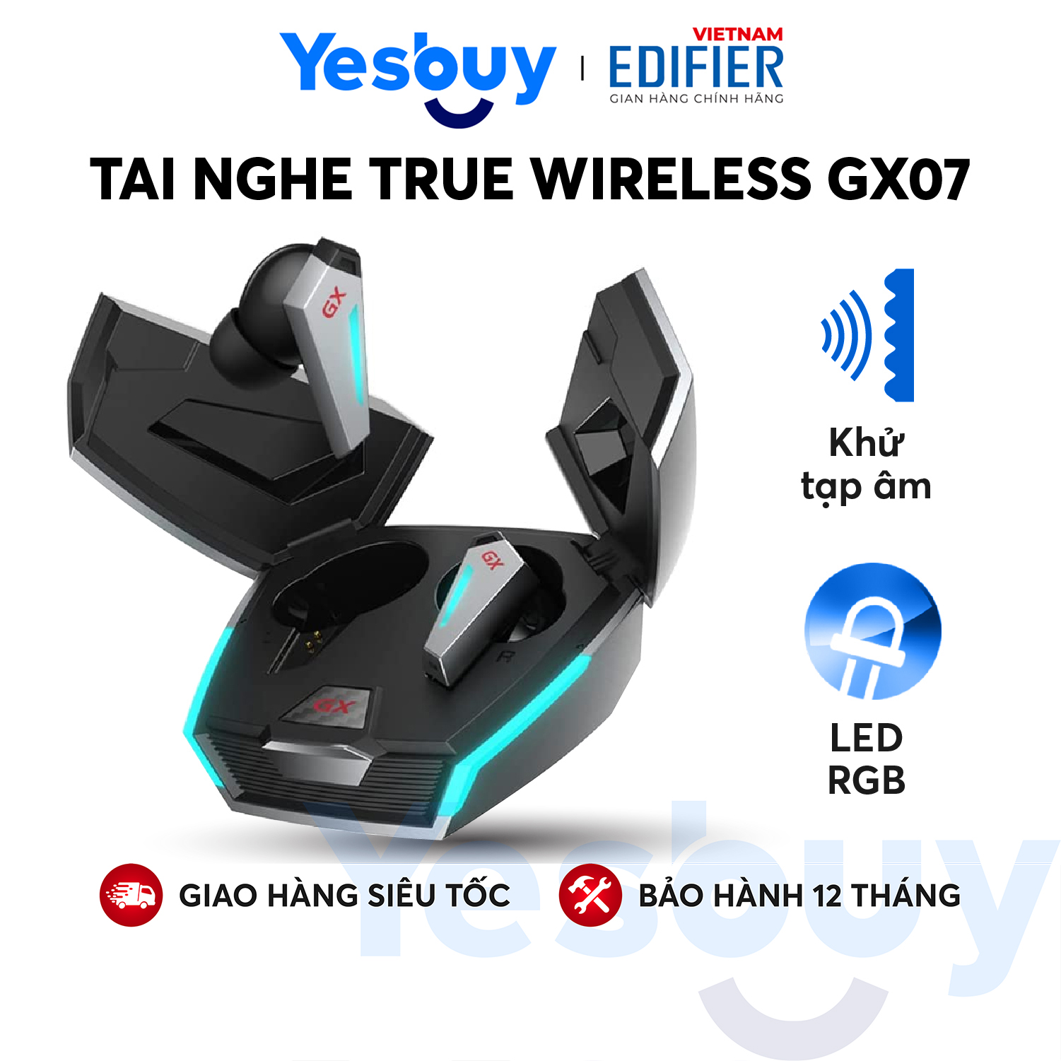 Tai nghe True Wireless Gaming EDIFIER GX07 - 26 giờ phát nhạc Khử tiếng ồn ANC - Driver 8mm, Game Mode - Hàng phân phối chính hãng - Bảo hành 12 tháng