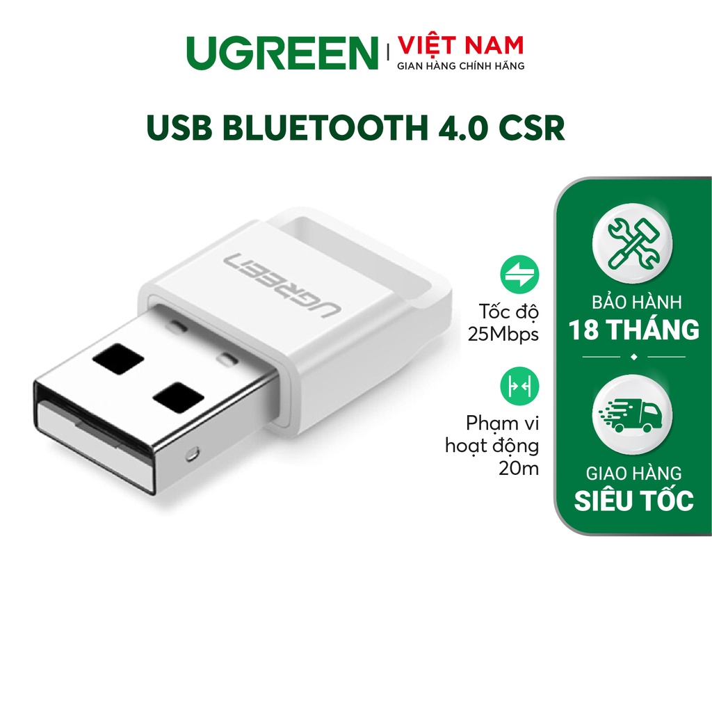 USB Bluetooth 4.0 CSR UGREEN US192 - Hỗ trợ aptX dùng cho máy tính để bàn hoặc laptop phạm vi hoạt động đến 20 mét - màu trắng
