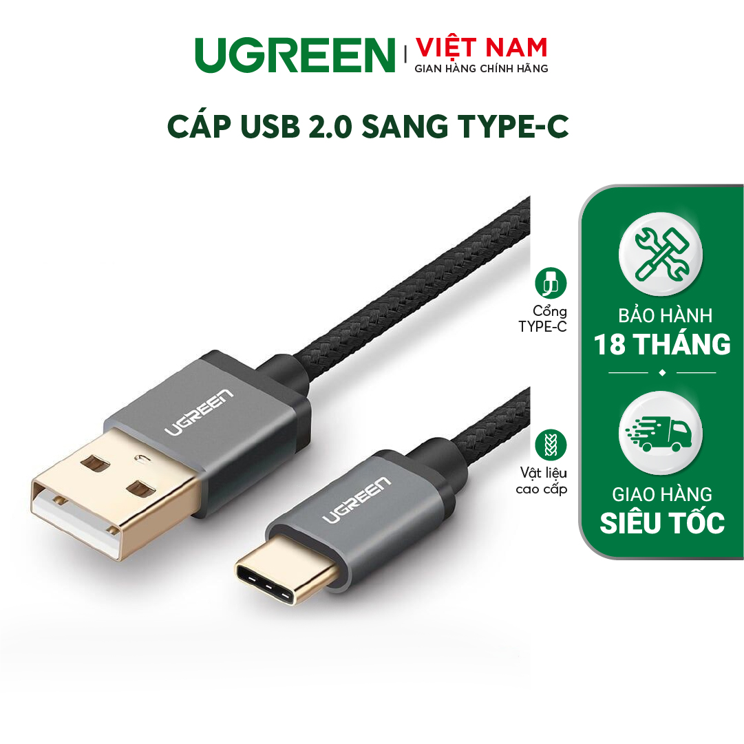 Cáp sạc Type C UGREEN US174 - Sạc ổn định dòng 3A, khả năng tương thích rộng - Hàng phân phối chính hãng - Bảo hành 18 tháng 1 đổi 1