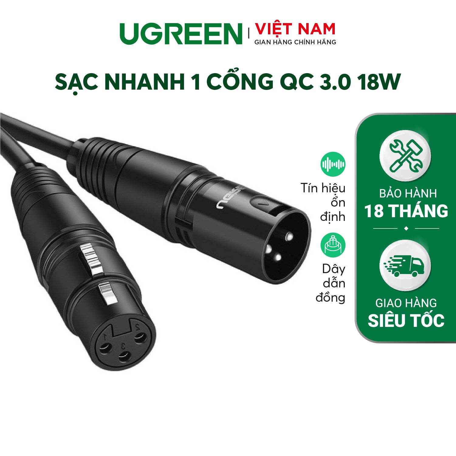 Dây Audio nối dài MIC XLR (Cannon) 6mm UGREEN AV130 - Màu đen-Khác-15