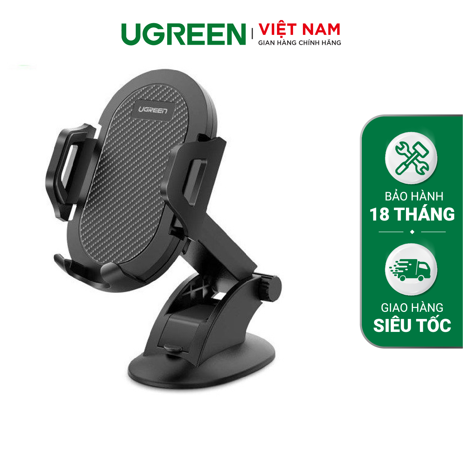 Giá đỡ điện thoại trên ô tô UGREEN LP176 - Chất liệu plastic, đệm silicon chống shock, chống xước - 60196-màu đen