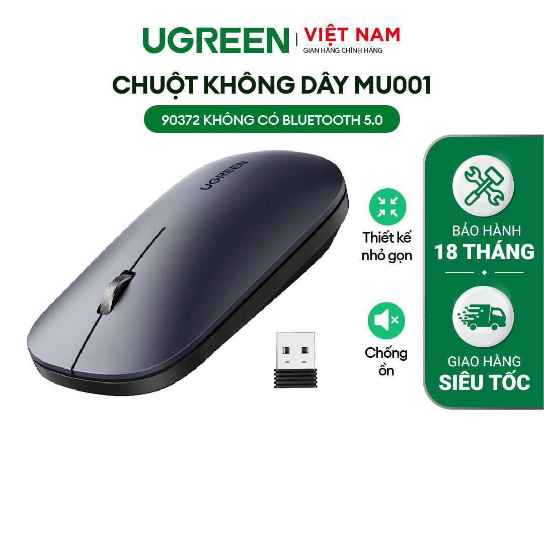 Chuột không dây UGREEN - Nút click im lặng - Chế độ tự động ngủ tiết kiệm pin, Tuổi thọ pin lên đến 18 tháng - Đen
