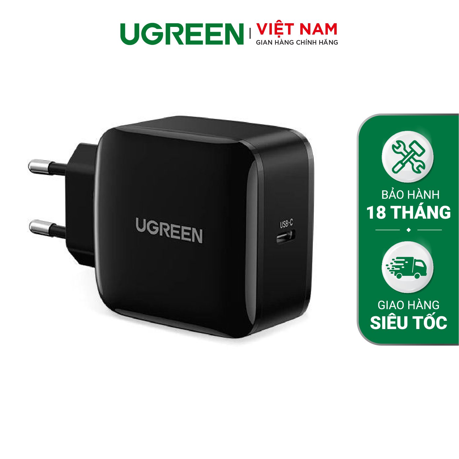 Củ sạc nhanh PD65W UGREEN CD217 - Cổng sạc Type C - Kích thước nhỏ gọn, hiệu suất sạc cao - Sạc đầy MacBook Pro 13 trong 2 giờ - 70817 chân EU