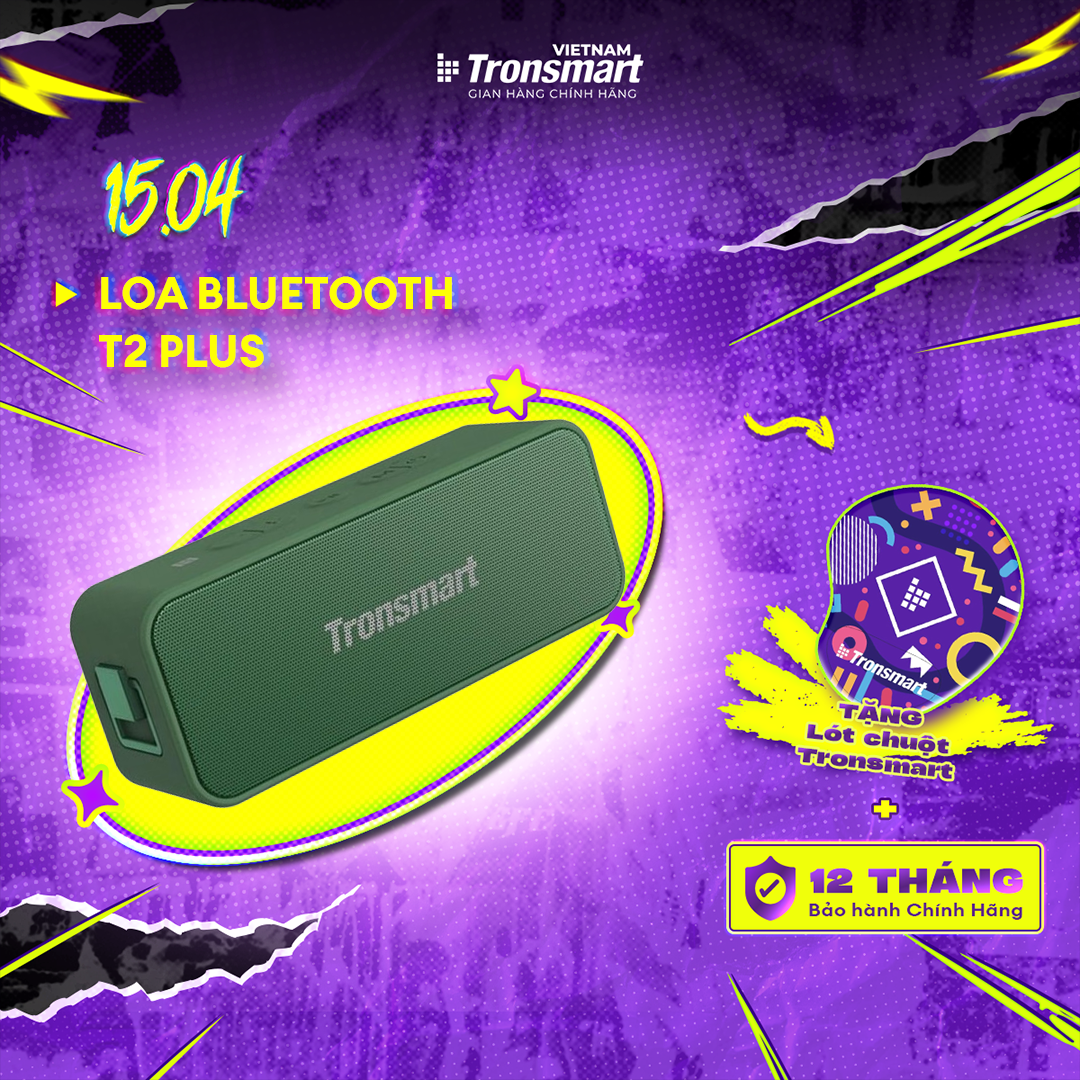 Loa Bluetooth 5.3 Tronsmart T2 Plus/T2 Plus Upgraded | Công suất 20W | Kháng nước IPX7 | Pin 4000 mAh | Bảo hành 12 tháng