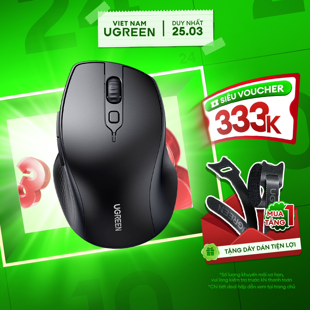 Chuột không dây 2,4Ghz + Bluetooth dùng cho máy tính, laptop chất liệu nhựa ABS, màu xanh Ugreen (15807)