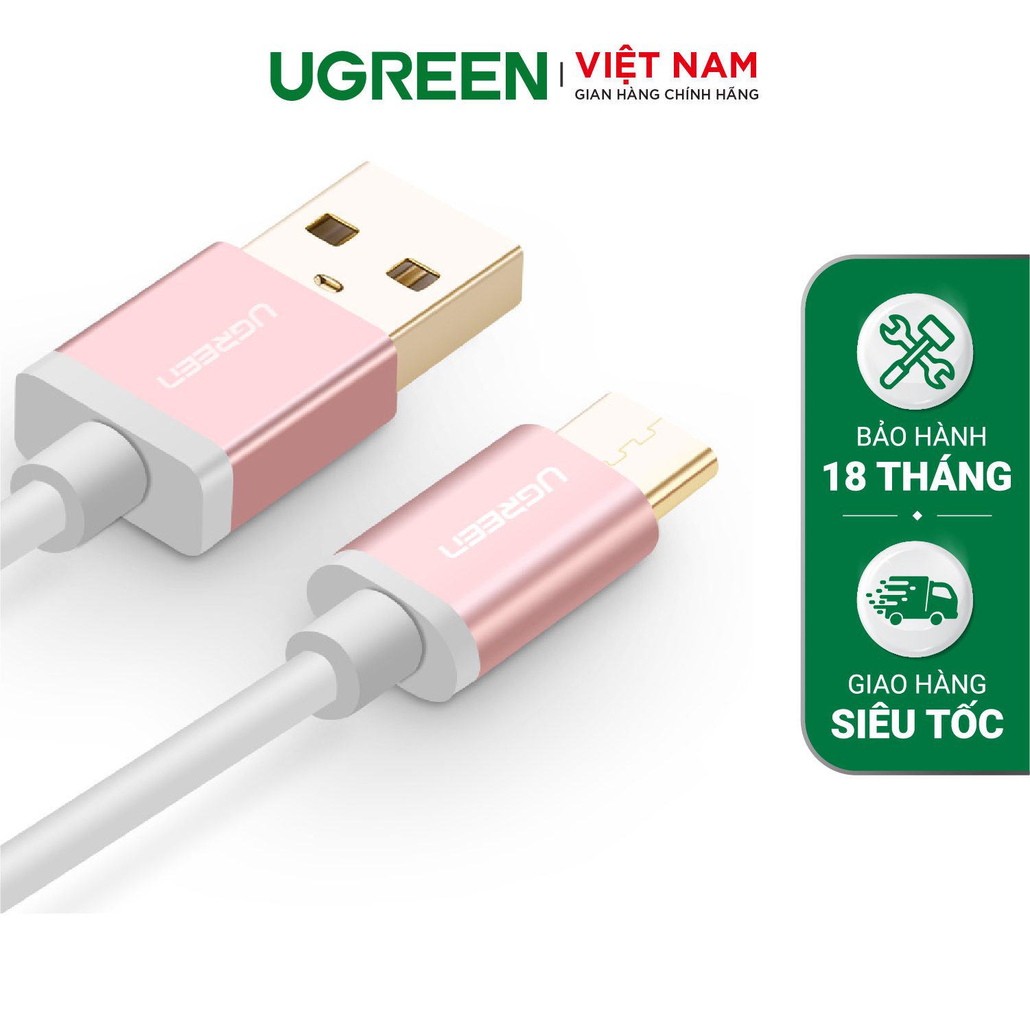 Dây cáp chuyển đổi USB 2.0 sang USB Type C dài từ 0.25-2M UGREEN US188 - 2m-hồng