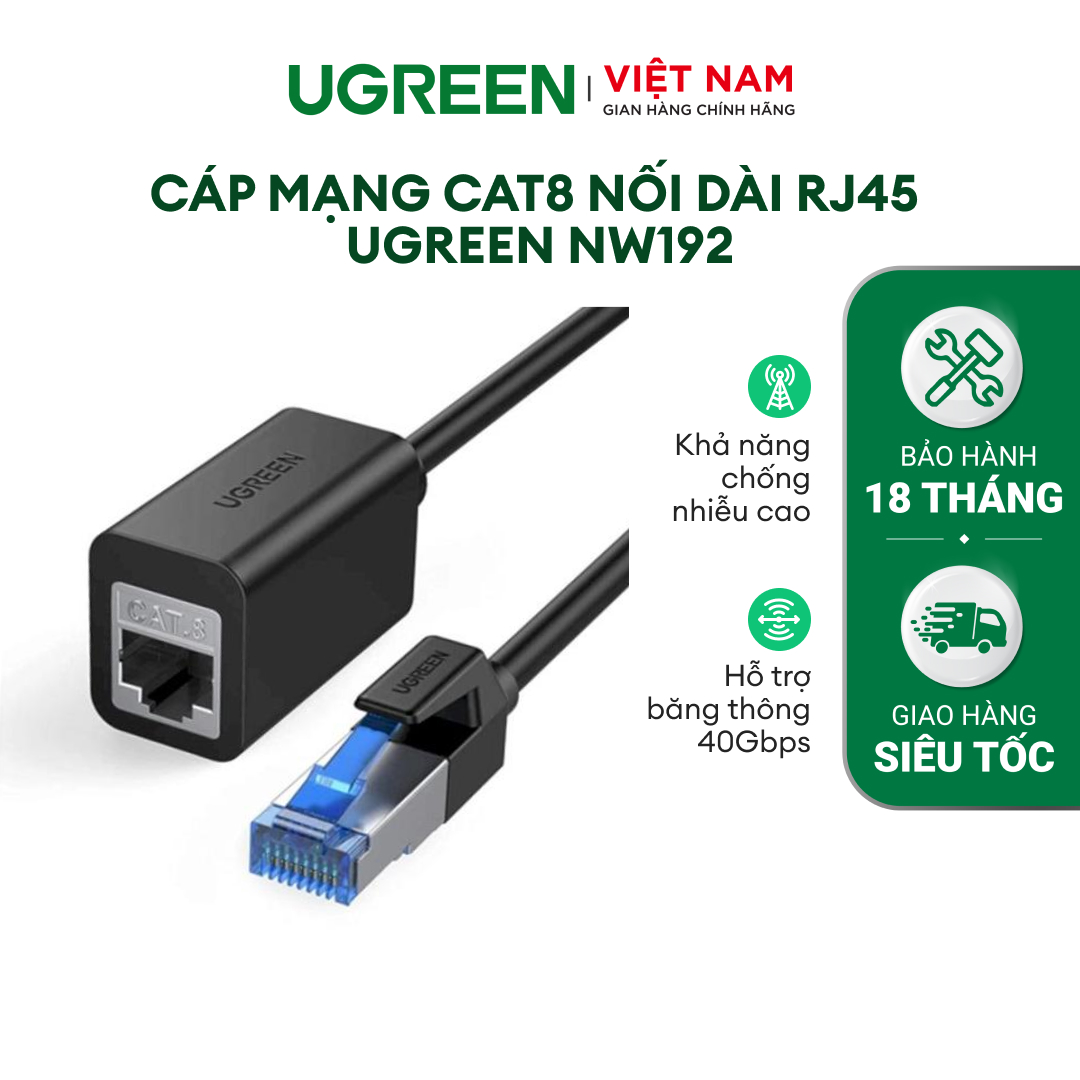 Cáp mạng Cat8 nối dài RJ45 UGREEN 40497 - Hỗ trợ băng thông 40Gbps - 50200 2m