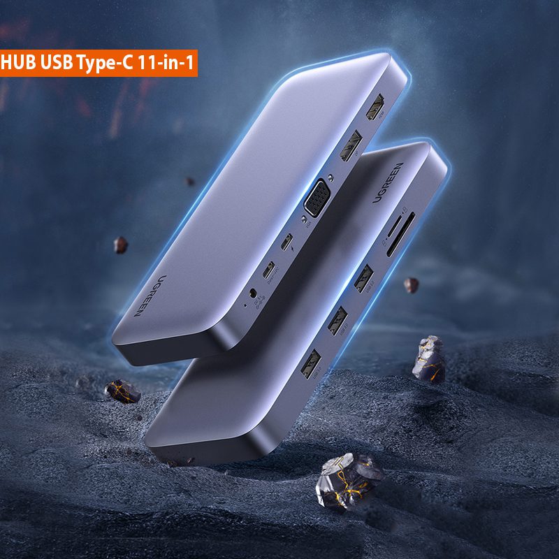 Hub Type C cho MacBook/ Laptop các thiết bị máy tính điện thoại hỗ trợ USB type C truyền âm thanh hình ảnh UGREEN 40873 50538 50539 70411 50209 50319 50516 50771 60557 50990 50989 50210 20197 - ghi đậm-6in1-80129