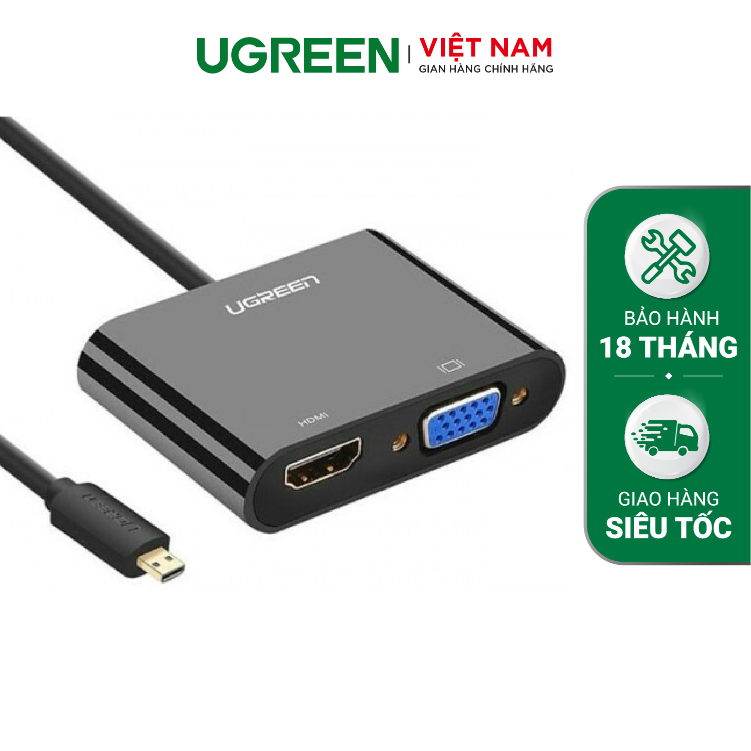 Bộ chuyển đổi micro HDMI sang HDMI và VGA dài 10CM UGREEN MM115  30354 - Hãng phân phối chính thức