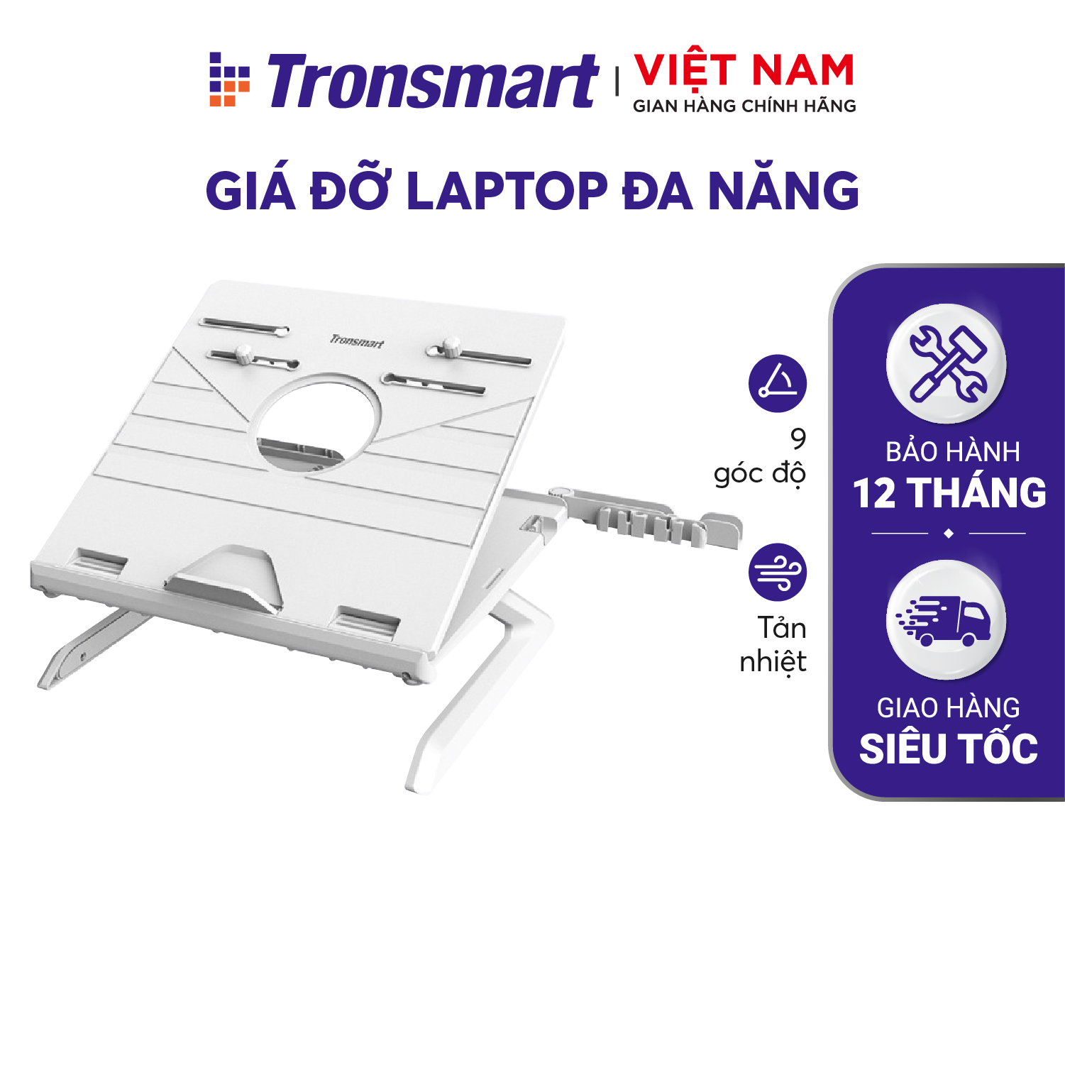 [Citibank giảm 100K đơn 500K]Giá đỡ đa năng cho laptops, notebooks, tablets 10-17 inches có thể điều chỉnh 9 cấp độ, kèm giá đỡ điện thoại, khay lưu trữ cáp Tronsmart D07 - Hàng phân phối chính hãng - Bảo hành 12 tháng