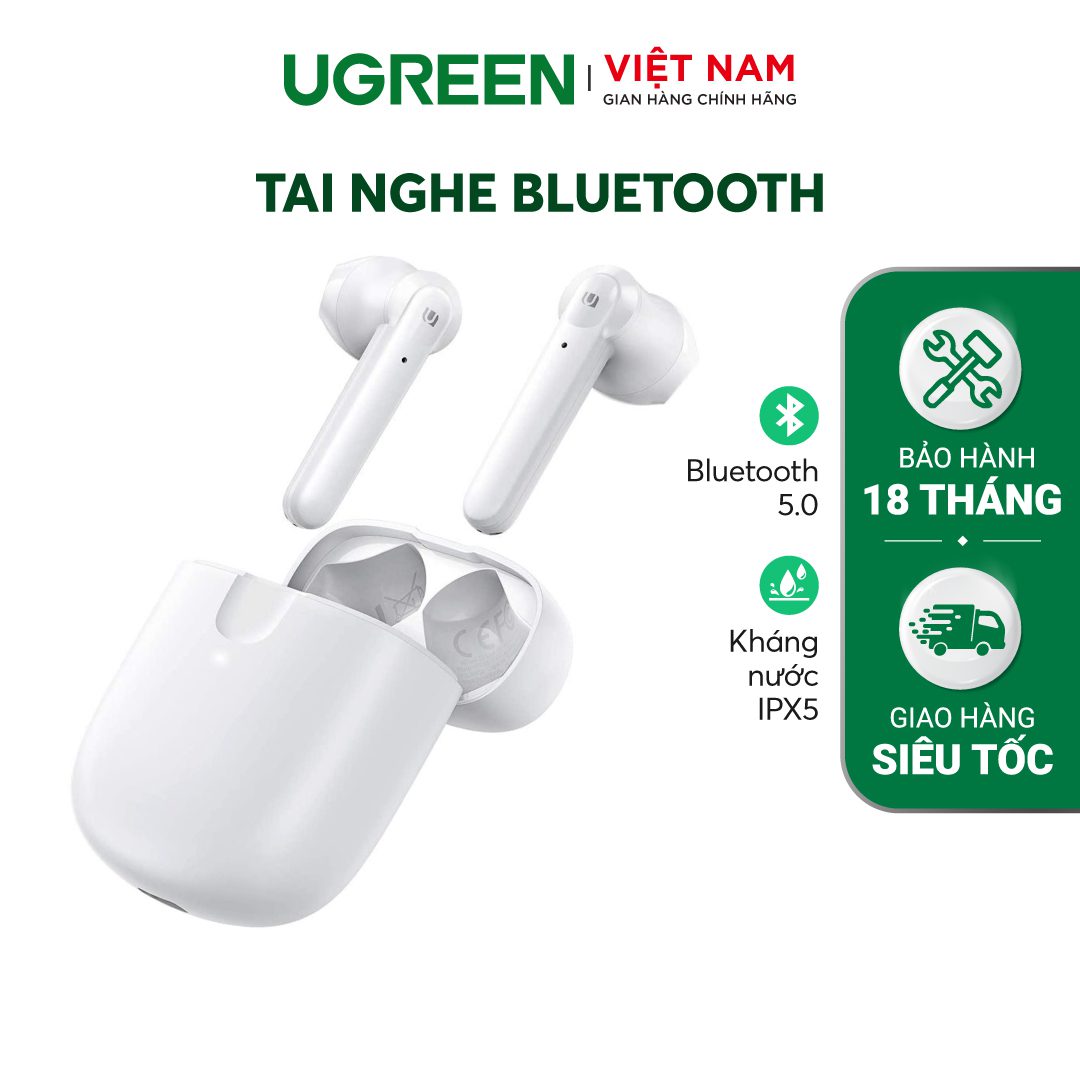 Tai nghe Bluetooth 5.0 TWS UGREEN 80652 - Âm thanh Hifi True Wireless - Chống ồn - Thời lượng pin 20 giờ - Hỗ trợ sạc không dây - Đen 80653