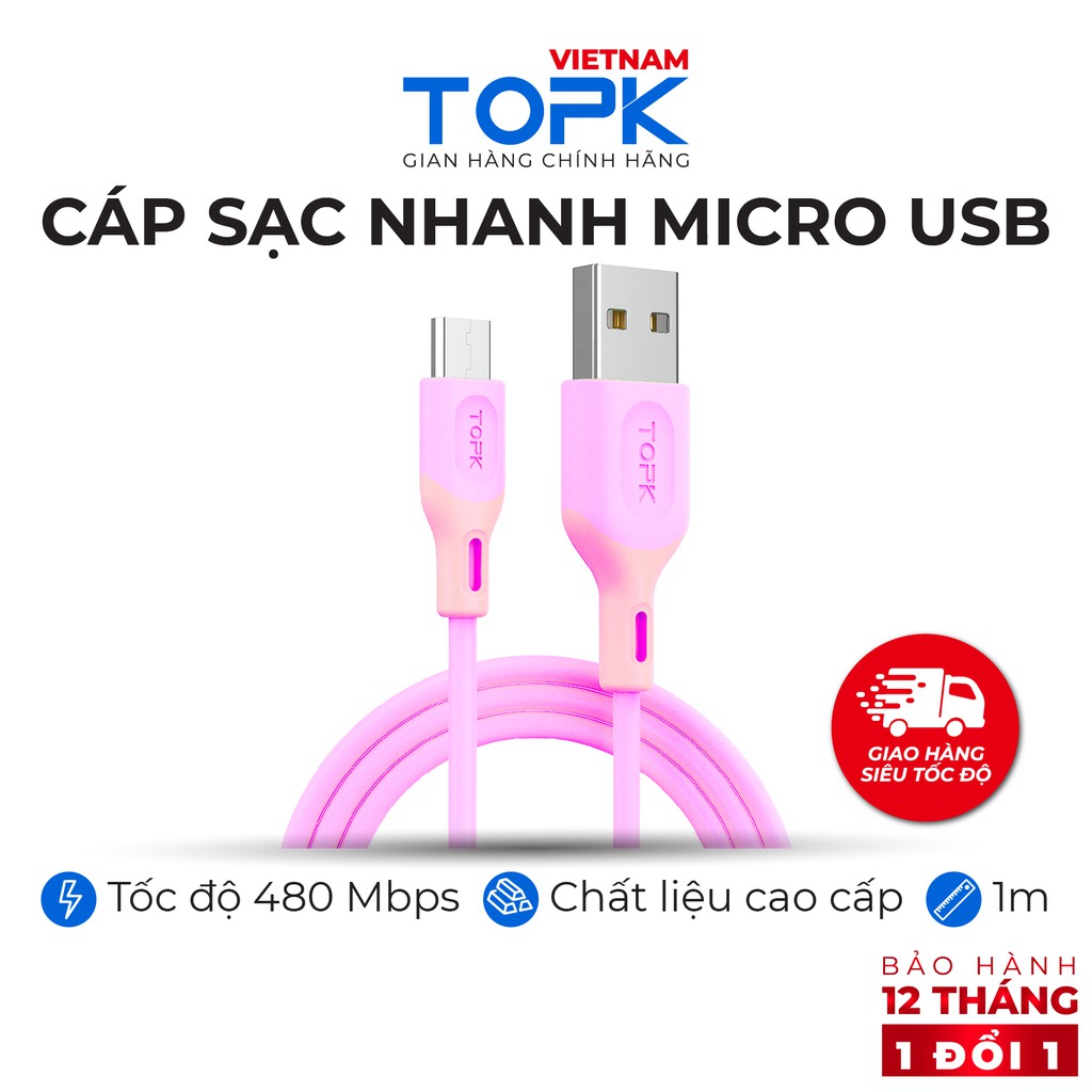 Dây cáp sạc dùng cho điện thoại Tronsmart TOPK AN84 Vỏ chống đứt gãy dài 1m - Hàng chính hãng Bảo hành 12 tháng