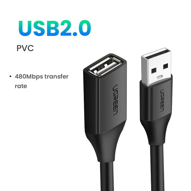 Dây nối dài USB 2.0 UGREEN US103 dài 3m 1 đổi 2