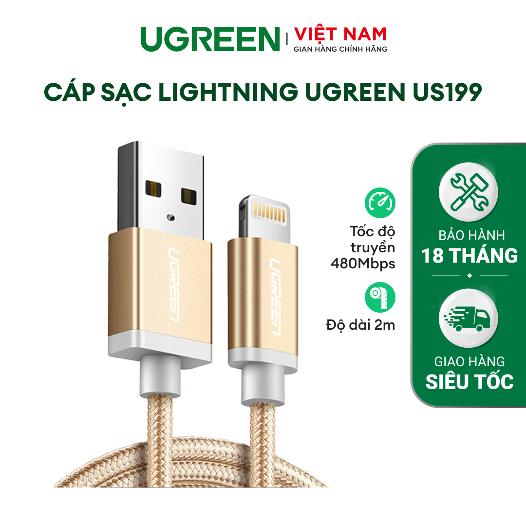 Cáp sạc iPhone Lightning MFi UGREEN US199 - Sạc ổn định dòng 2.1A, tốc độ truyền 480Mbps - Hàng phân phối chính hãng - Bảo hành 18 tháng 1 đổi 1