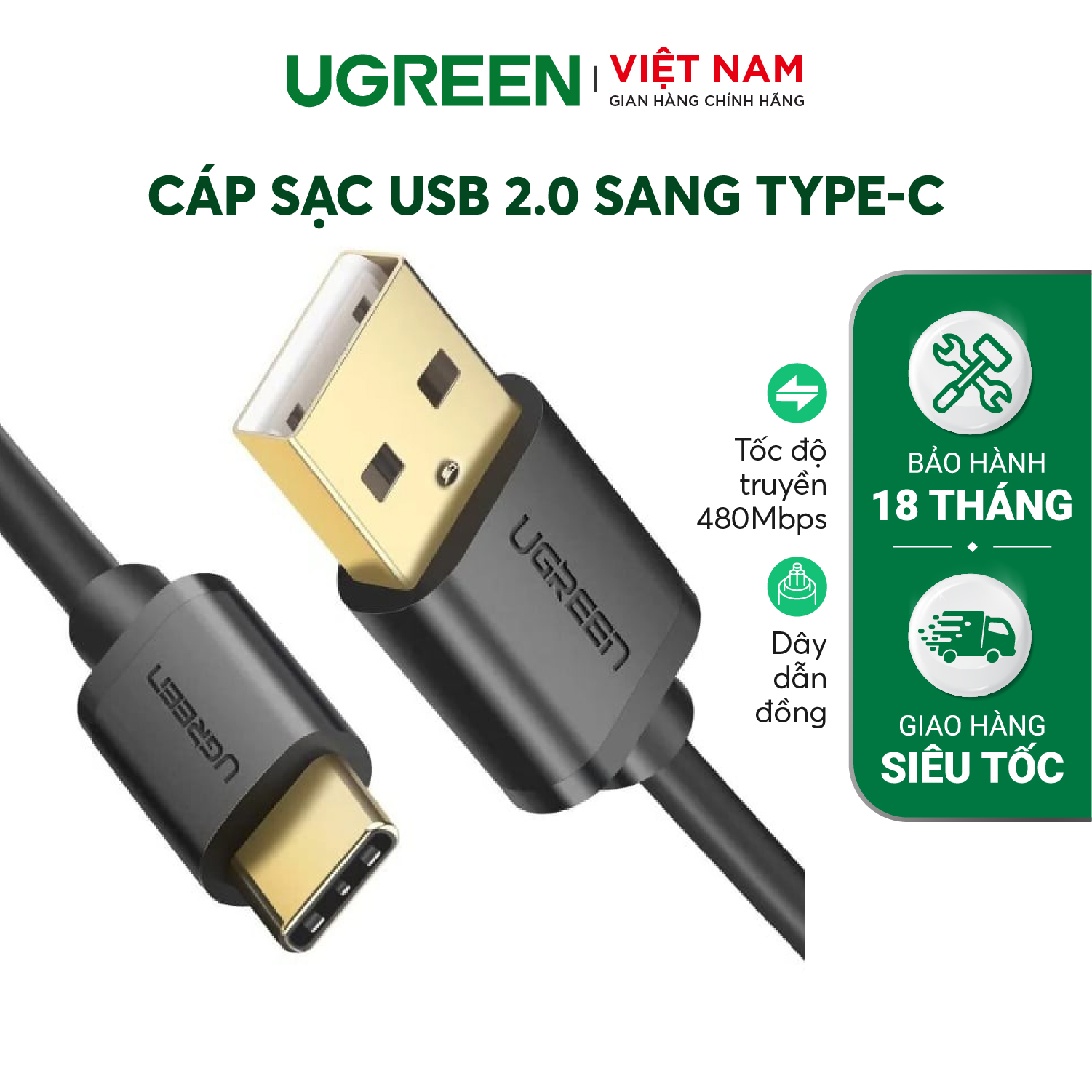 Dây USB 2 sang Type-C sync và sạc US141