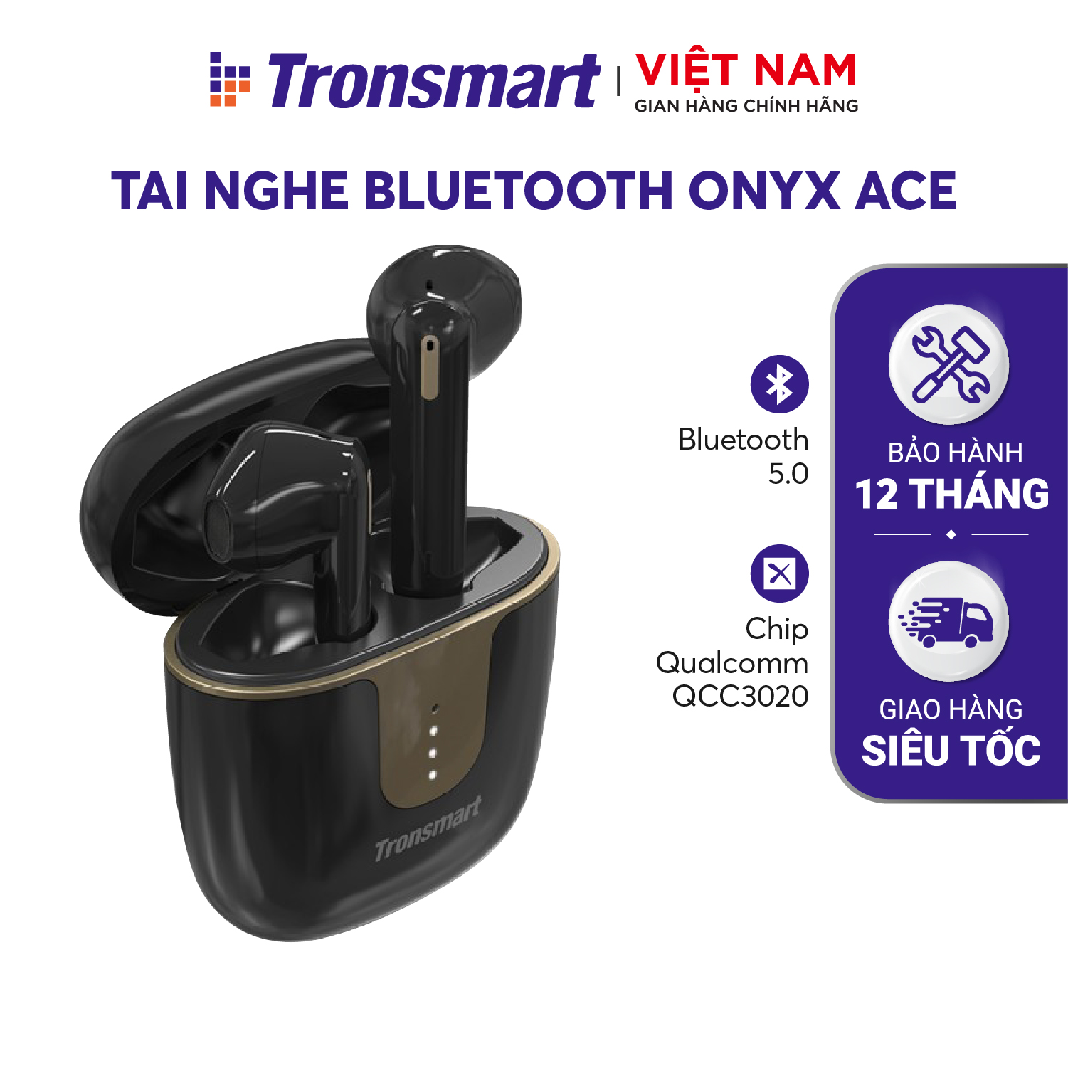 Tai nghe Bluetooth 5.0 Tronsmart Onyx Ace - Kháng nước IPX5 - Khử tiếng ồn -Hàng phân phối chính hãng - Bảo hành 12 tháng