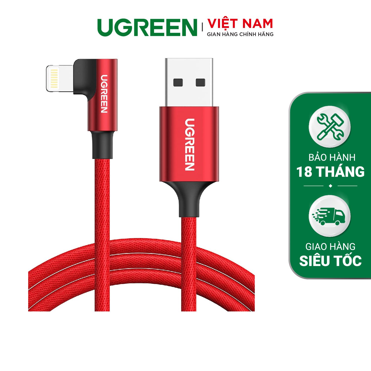 Cáp sạc iPhone/ iPad UGREEN US299 - Đầu bẻ vuông góc chống gập gãy - Tốc độ truyền dữ liệu 480Mbps - 60555-đỏ-Lightning-1