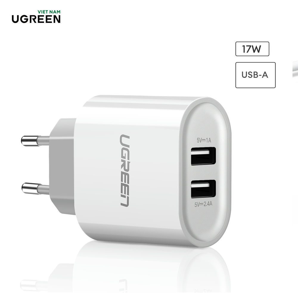 Sạc 2 cổng USB-A UGREEN CD104 - Dòng sạc tối đa 3.4A (Tối đa 2.4A mỗi cổng)