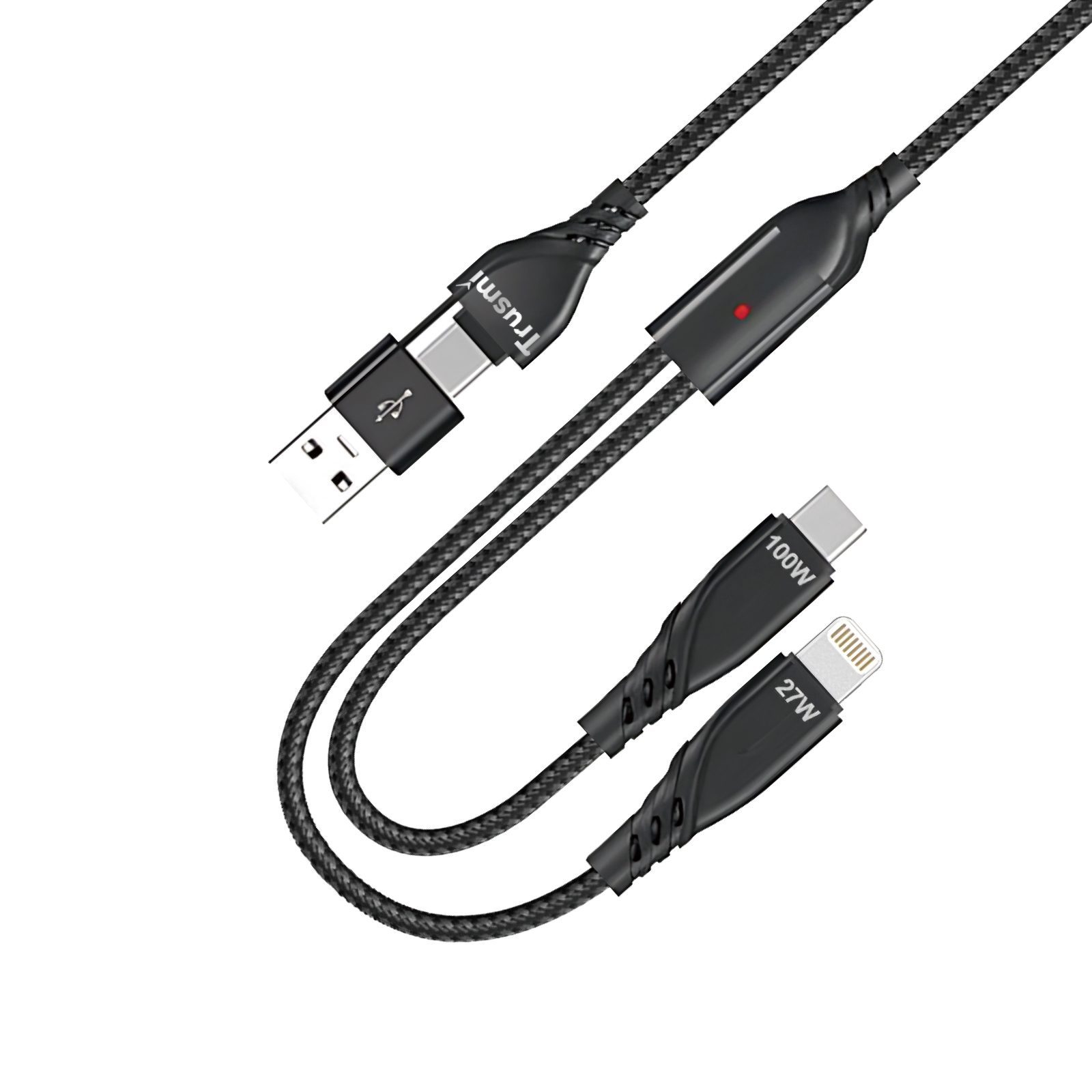 Trusmi Cáp bện sạc 2 trong 1 100W | Black