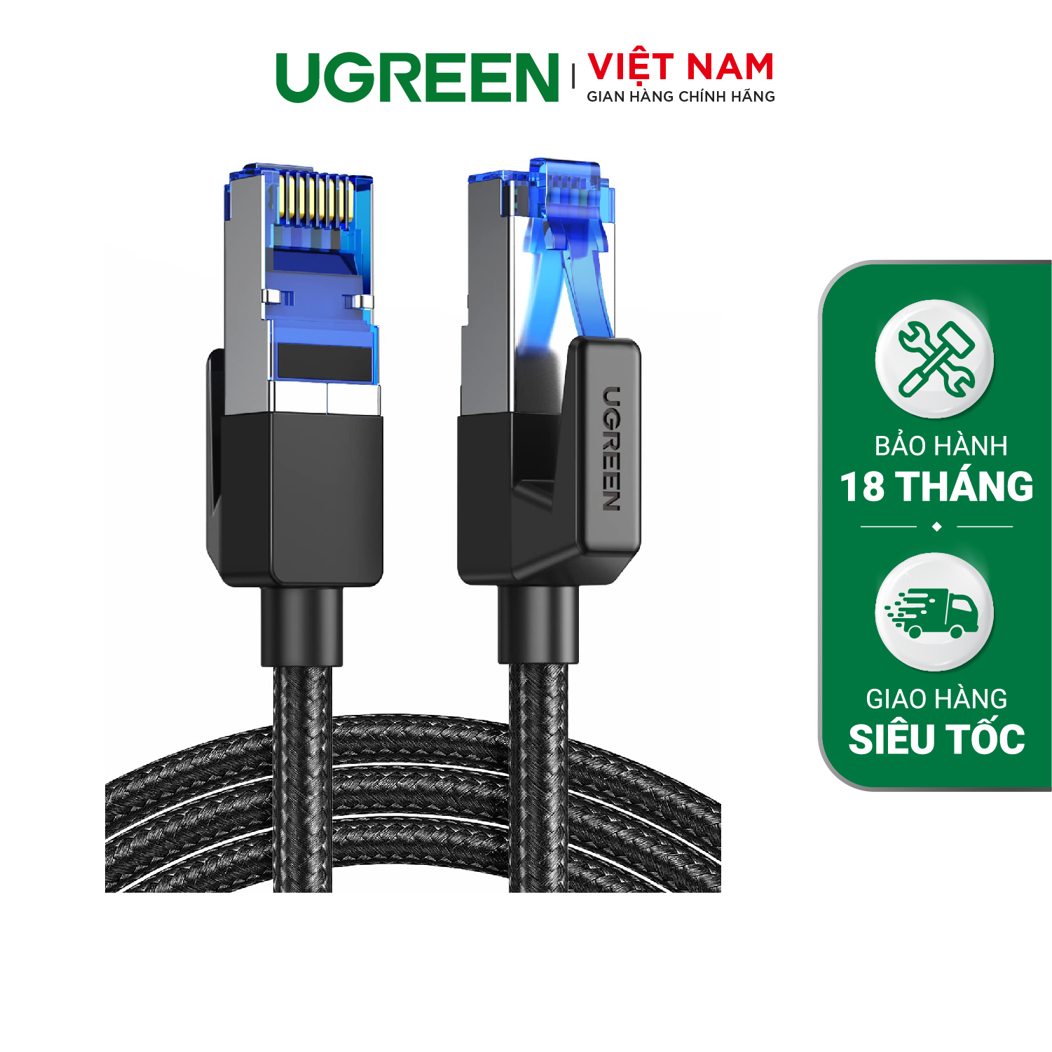 Cáp mạng Cat8 Ugreen NW190 40Gbps 2000mhz dây dẹt Nylon Braided Màu Đen NW190 Hàng chính hãng - 3m